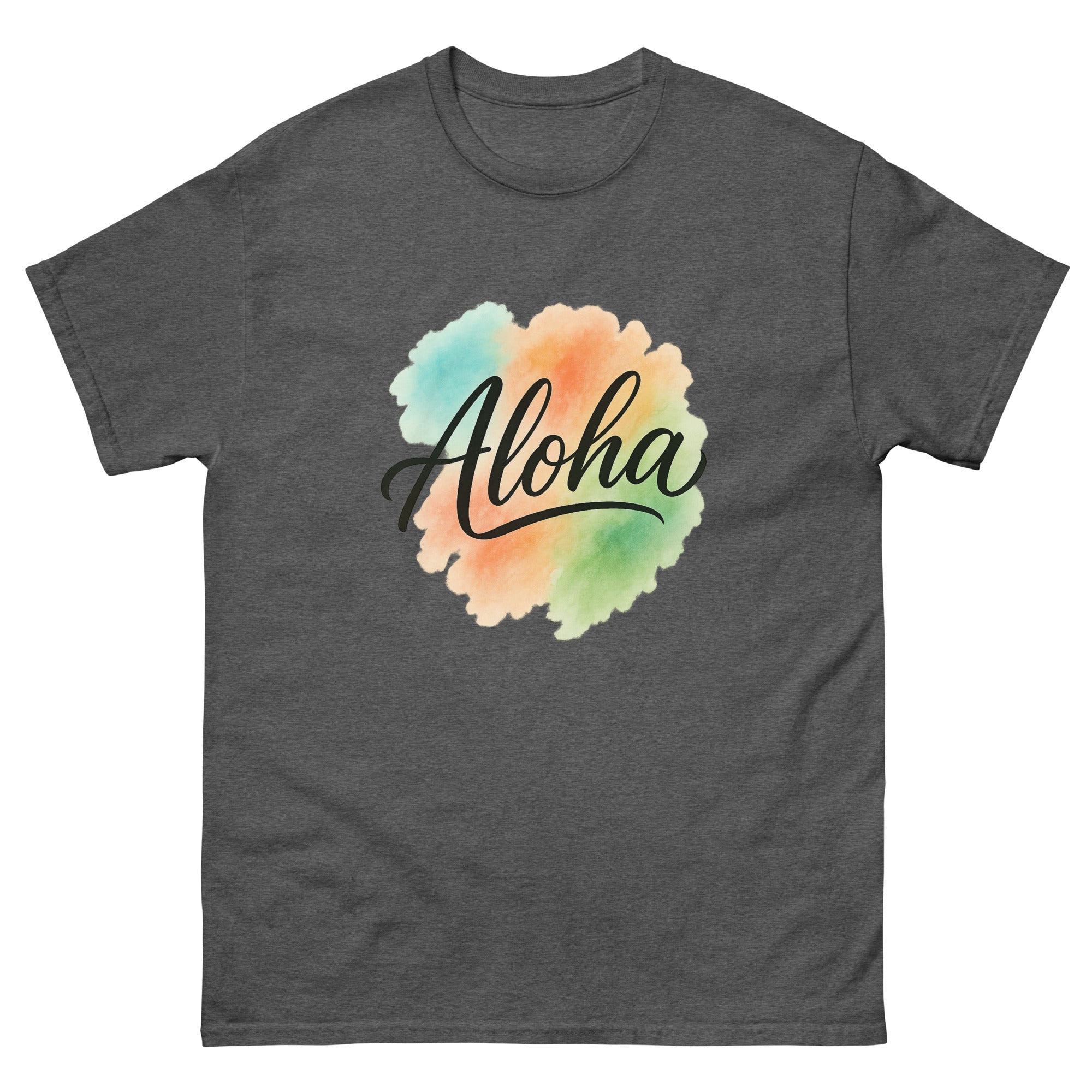 Aloha Spirit Type Hawaiian t-shirt design on a Dark Heather unisex tee
