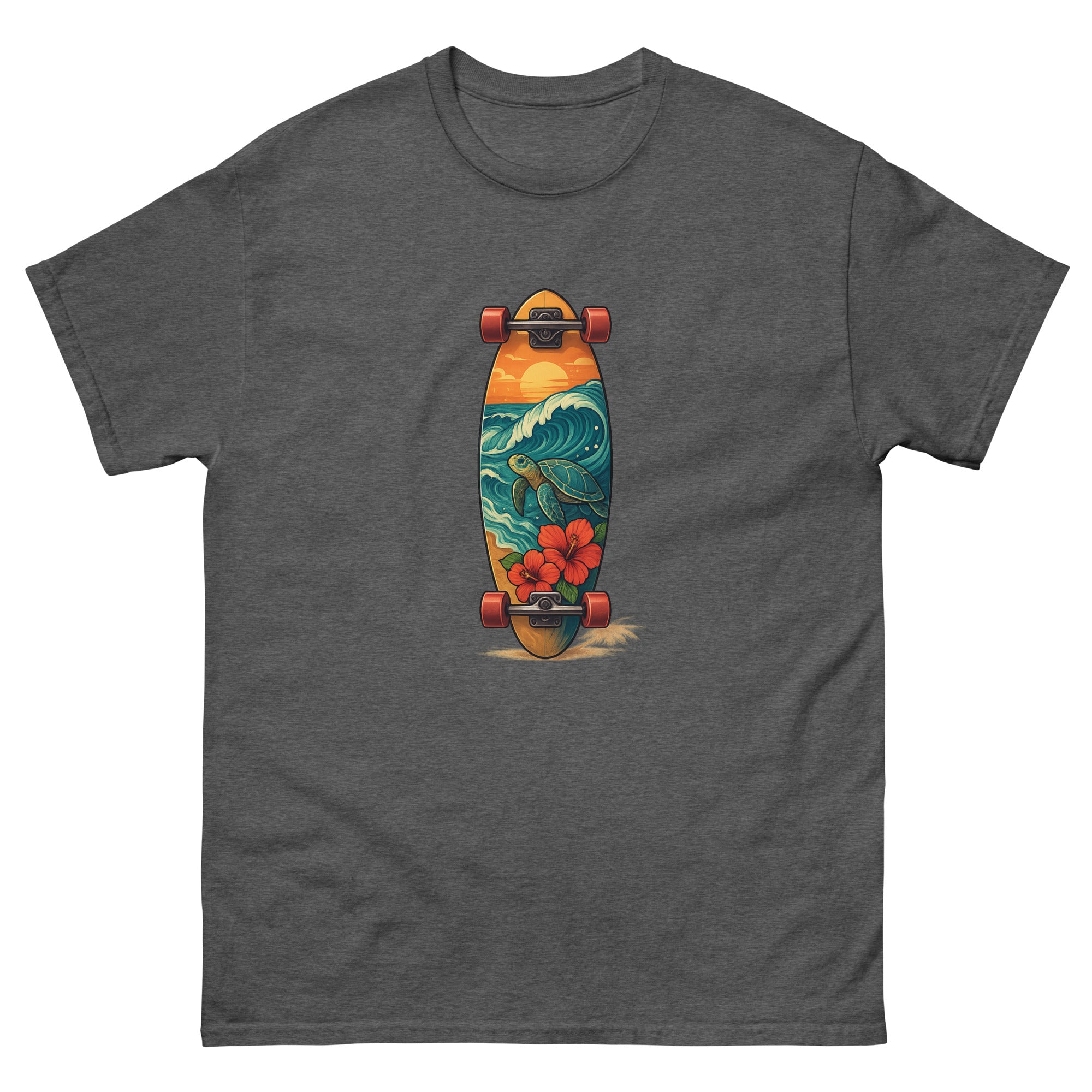 Surfboard Art Hawaiian t-shirt design on a Dark Heather unisex tee