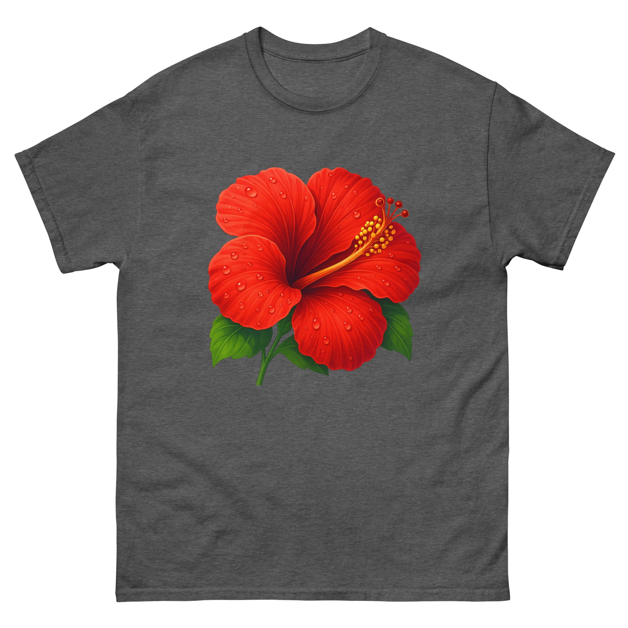 Hibiscus Macro Hawaiian t-shirt design on a Dark Heather unisex tee