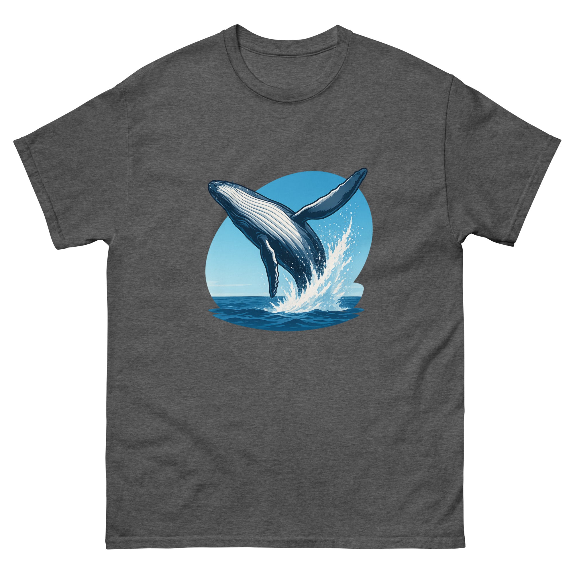 Whale Breach Hawaiian t-shirt design on a Dark Heather unisex tee