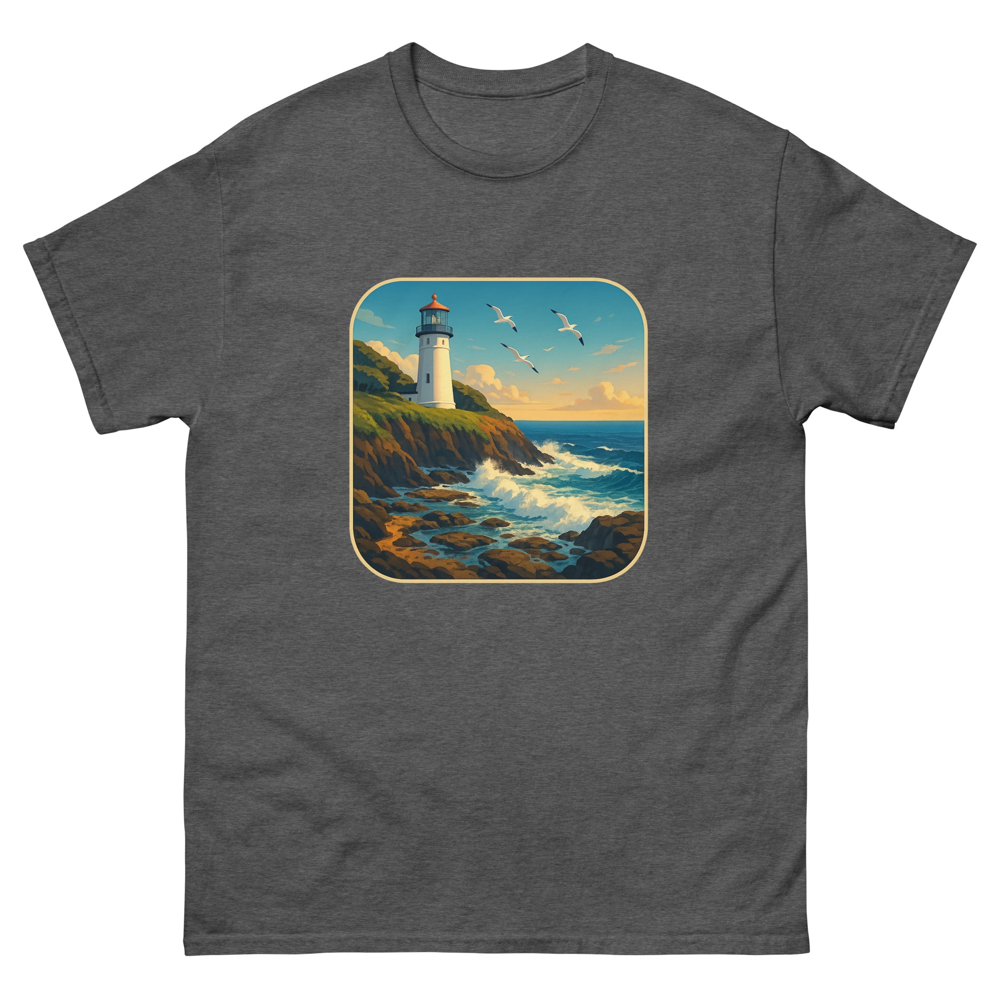 Lighthouse Point Hawaiian t-shirt design on a Dark Heather unisex tee