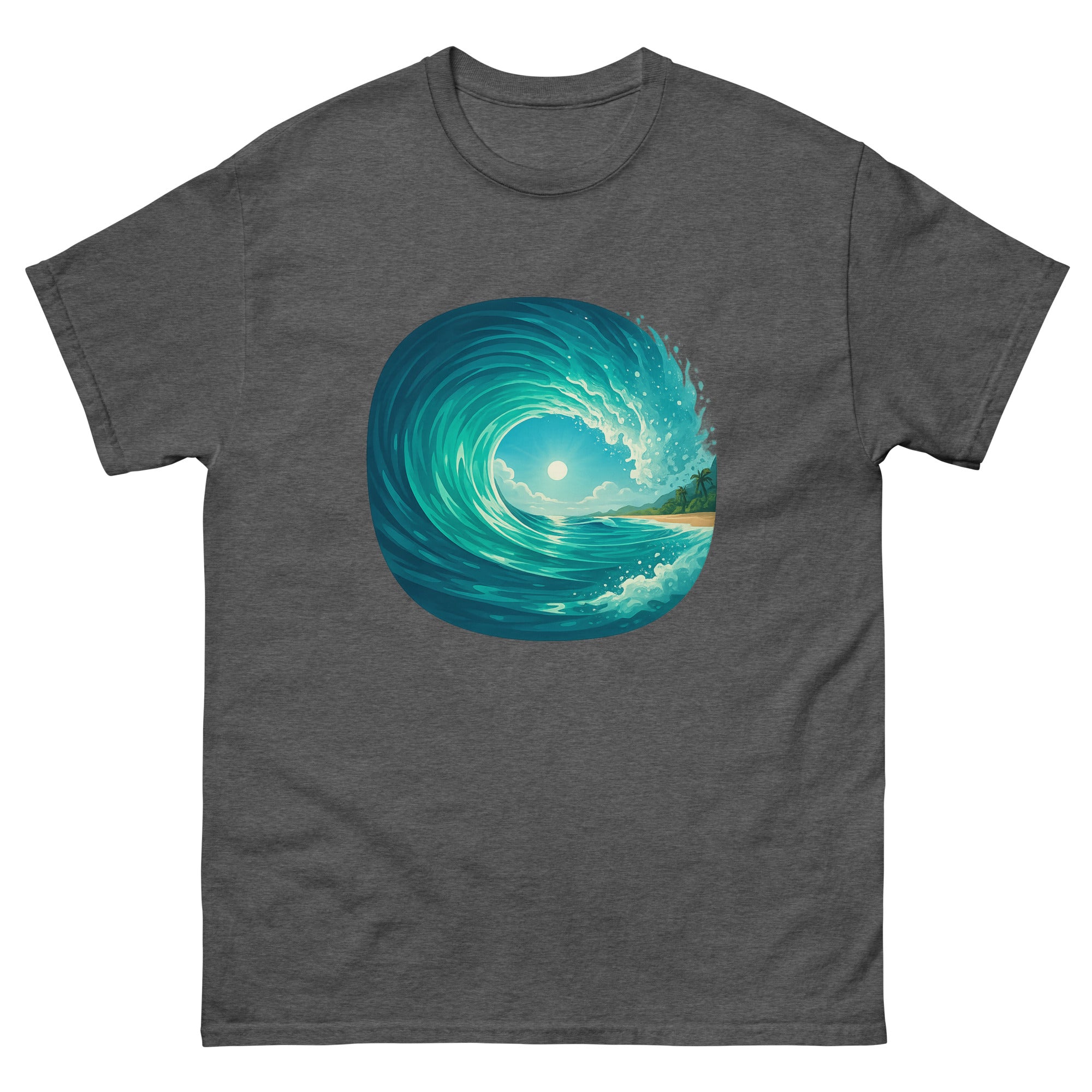 Pipeline Barrel Hawaiian t-shirt design on a Dark Heather unisex tee