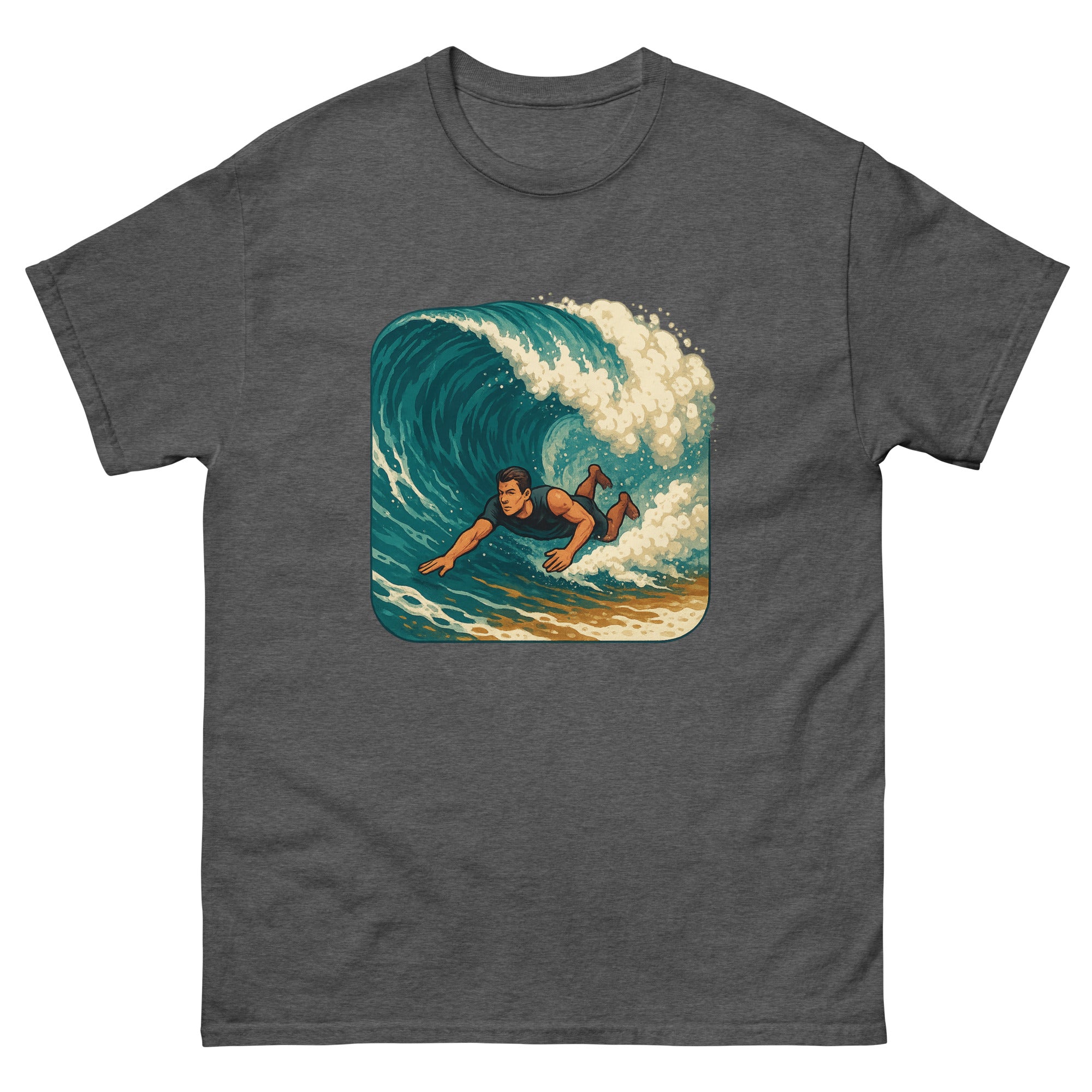 Bodysurf Shorebreak Hawaiian t-shirt design on a Dark Heather unisex tee