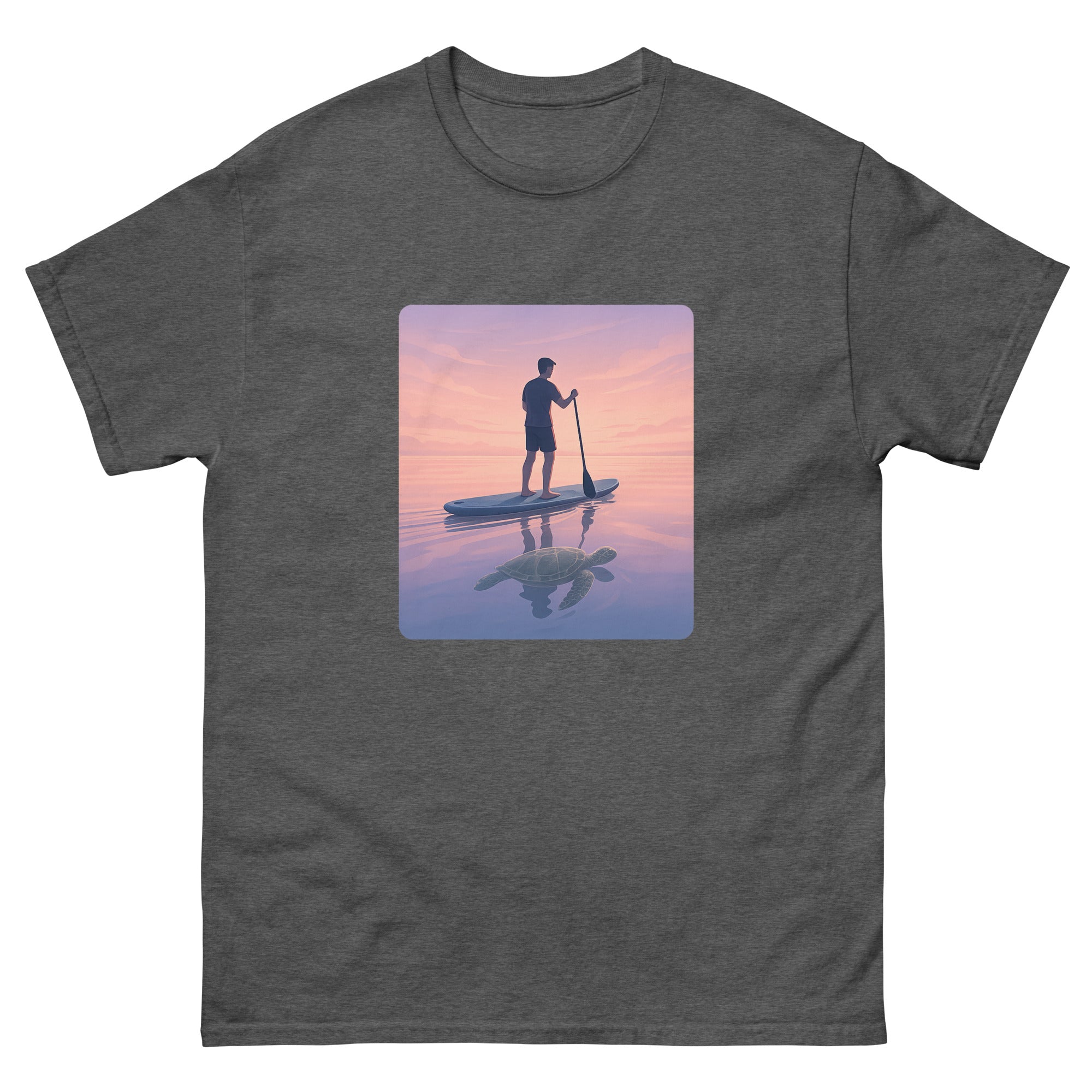Sup At Dawn Hawaiian t-shirt design on a Dark Heather unisex tee
