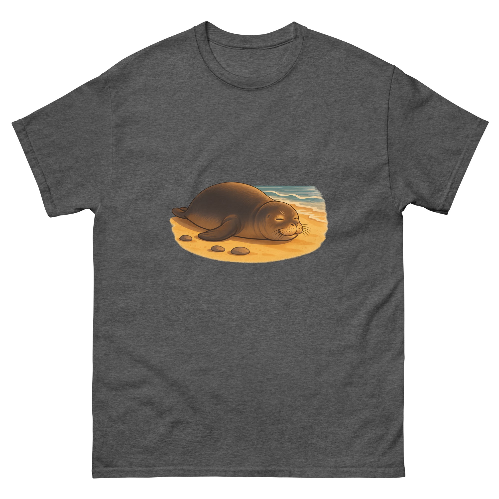 Hawaiian Monk Seal Hawaiian t-shirt design on a Dark Heather unisex tee