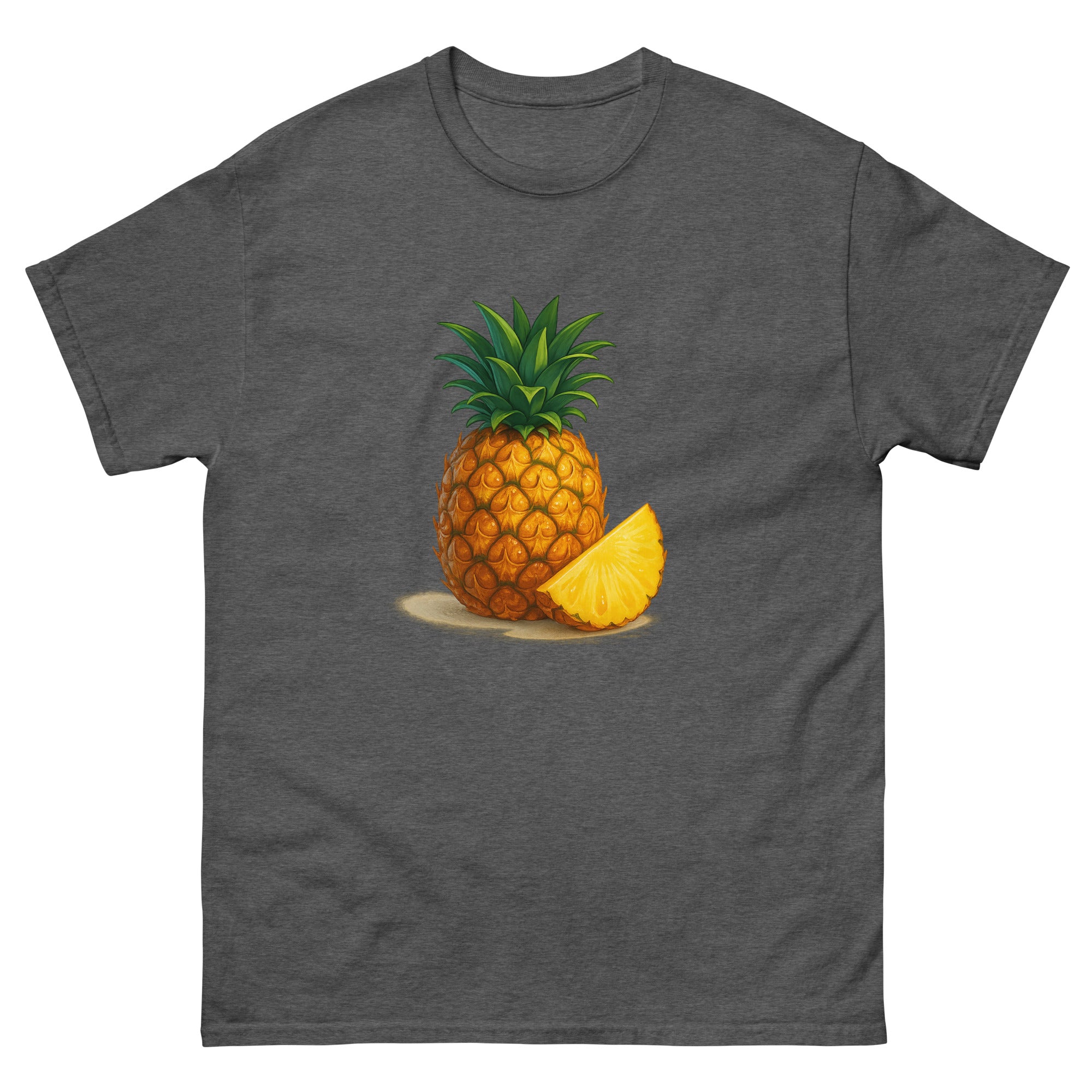 Pineapple Still Life Hawaiian t-shirt design on a Dark Heather unisex tee