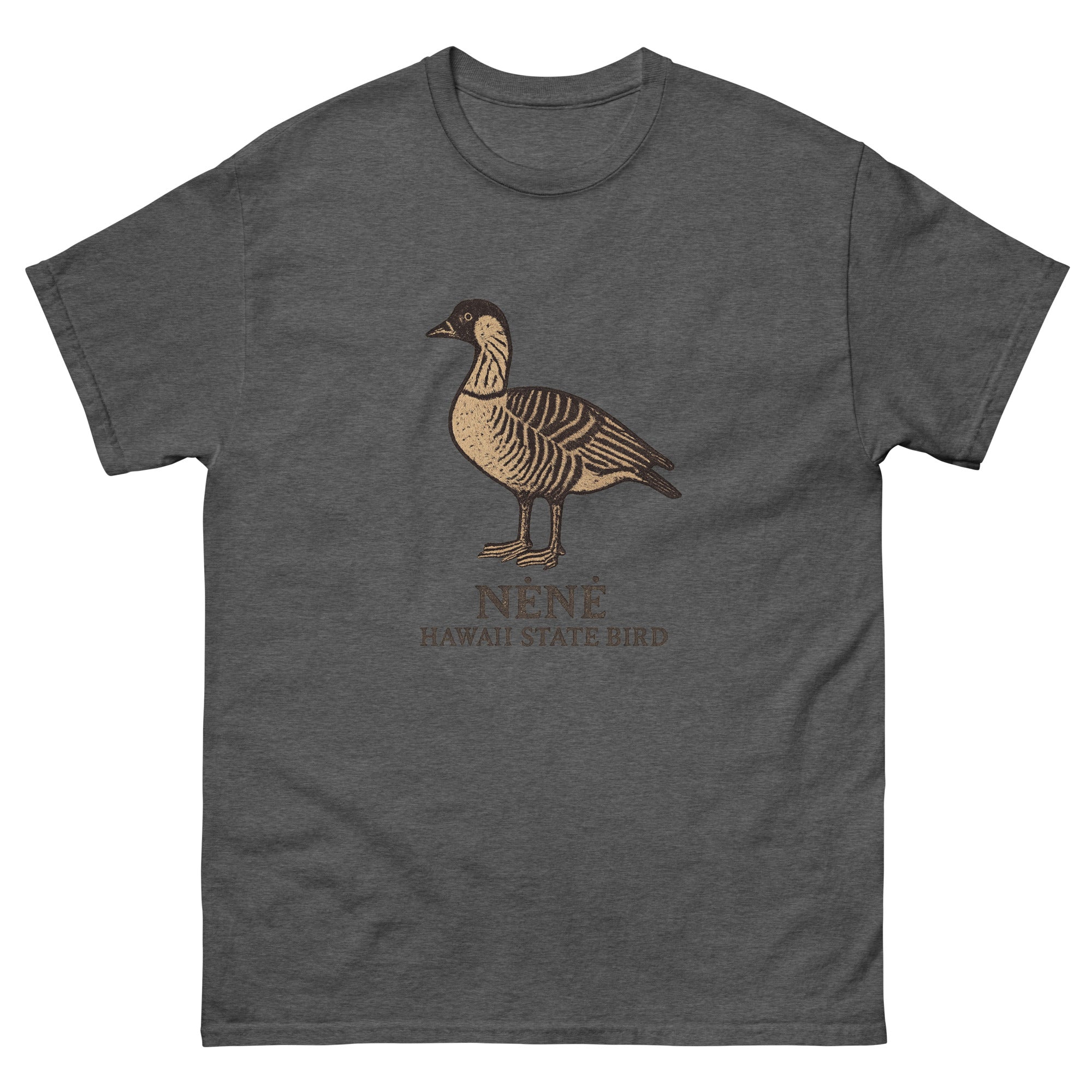 Nene Goose Hawaiian t-shirt design on a Dark Heather unisex tee