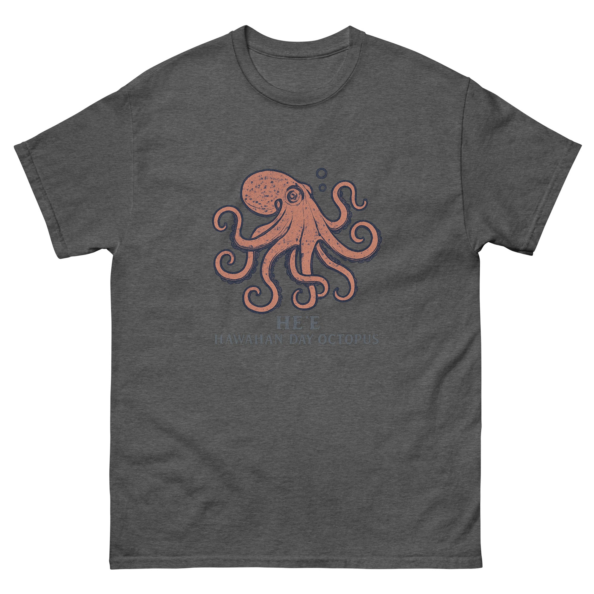Hee Octopus Hawaiian t-shirt design on a Dark Heather unisex tee
