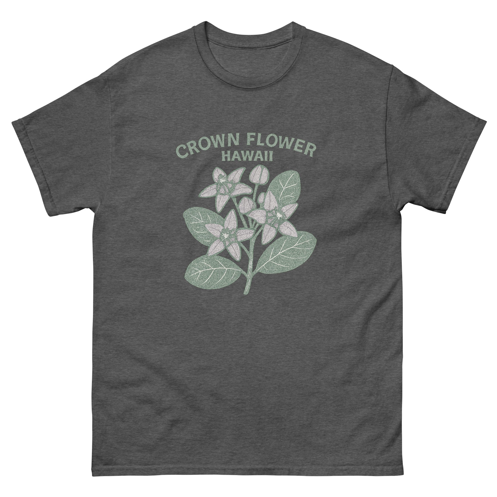 Crown Flower Hawaiian t-shirt design on a Dark Heather unisex tee