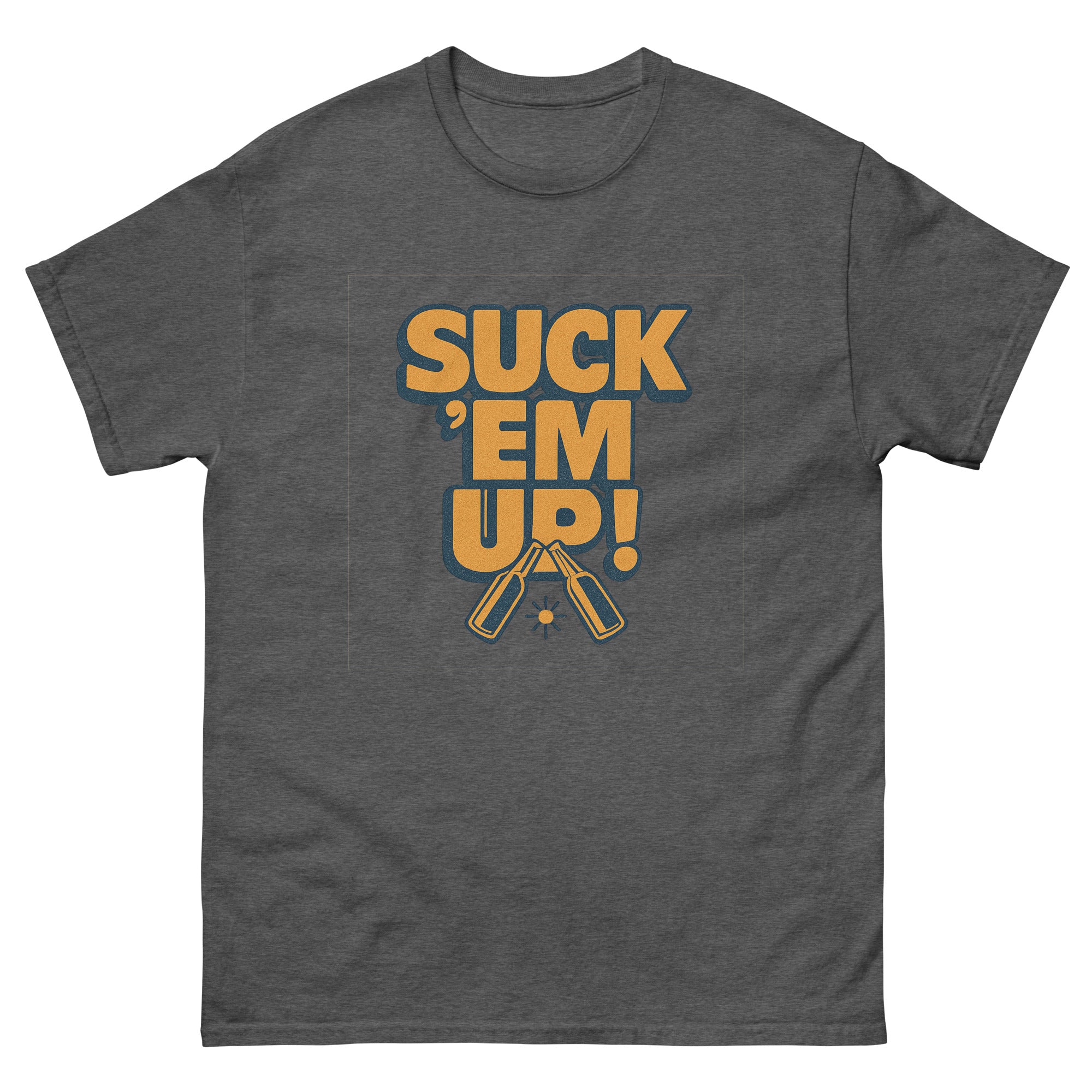 Suck Em Up Hawaiian t-shirt design on a Dark Heather unisex tee