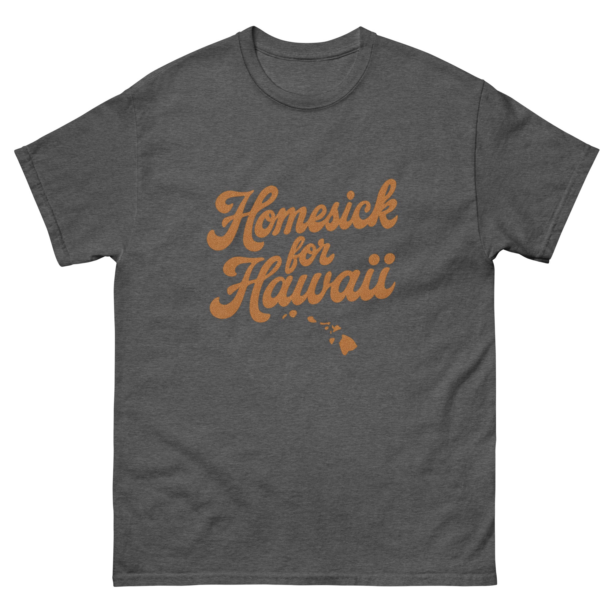 Homesick For Hawaii Hawaiian t-shirt design on a Dark Heather unisex tee
