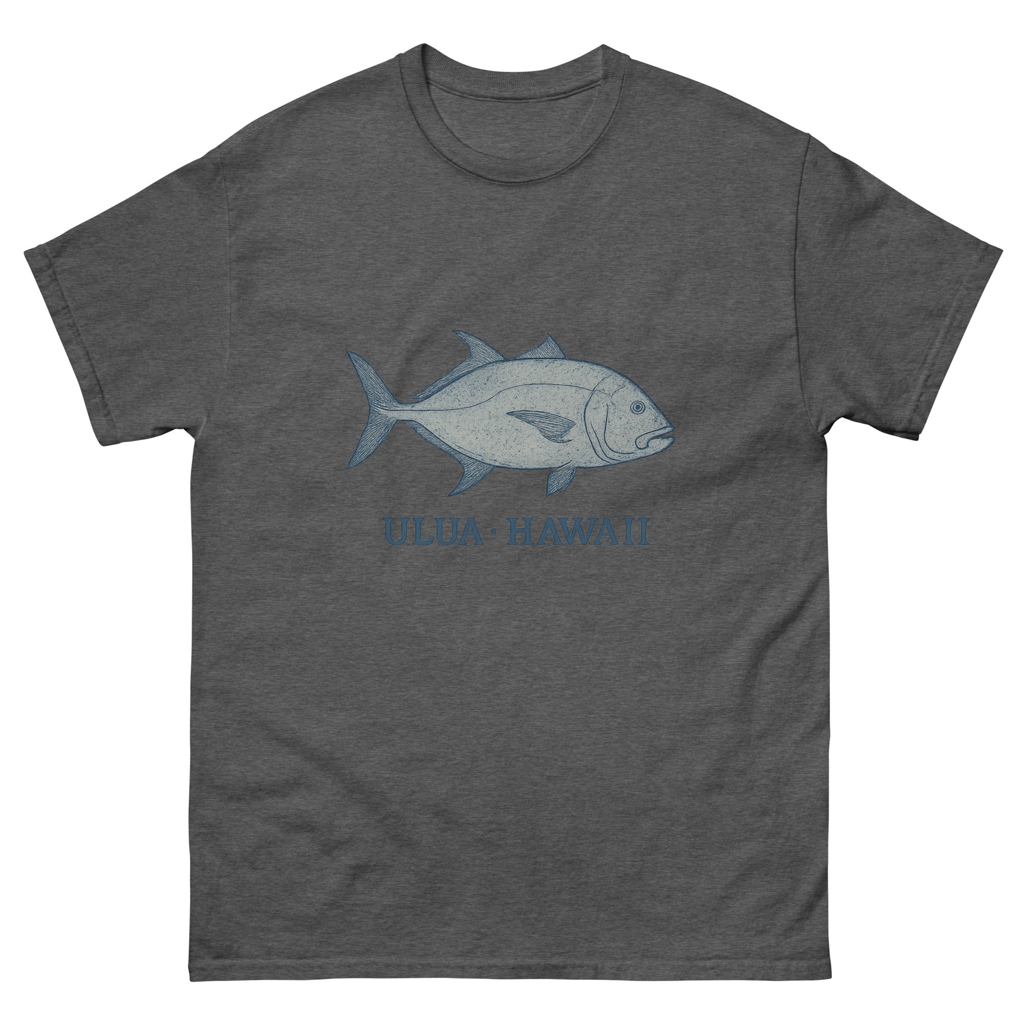 Ulua Hawaiian t-shirt design on a Dark Heather unisex tee