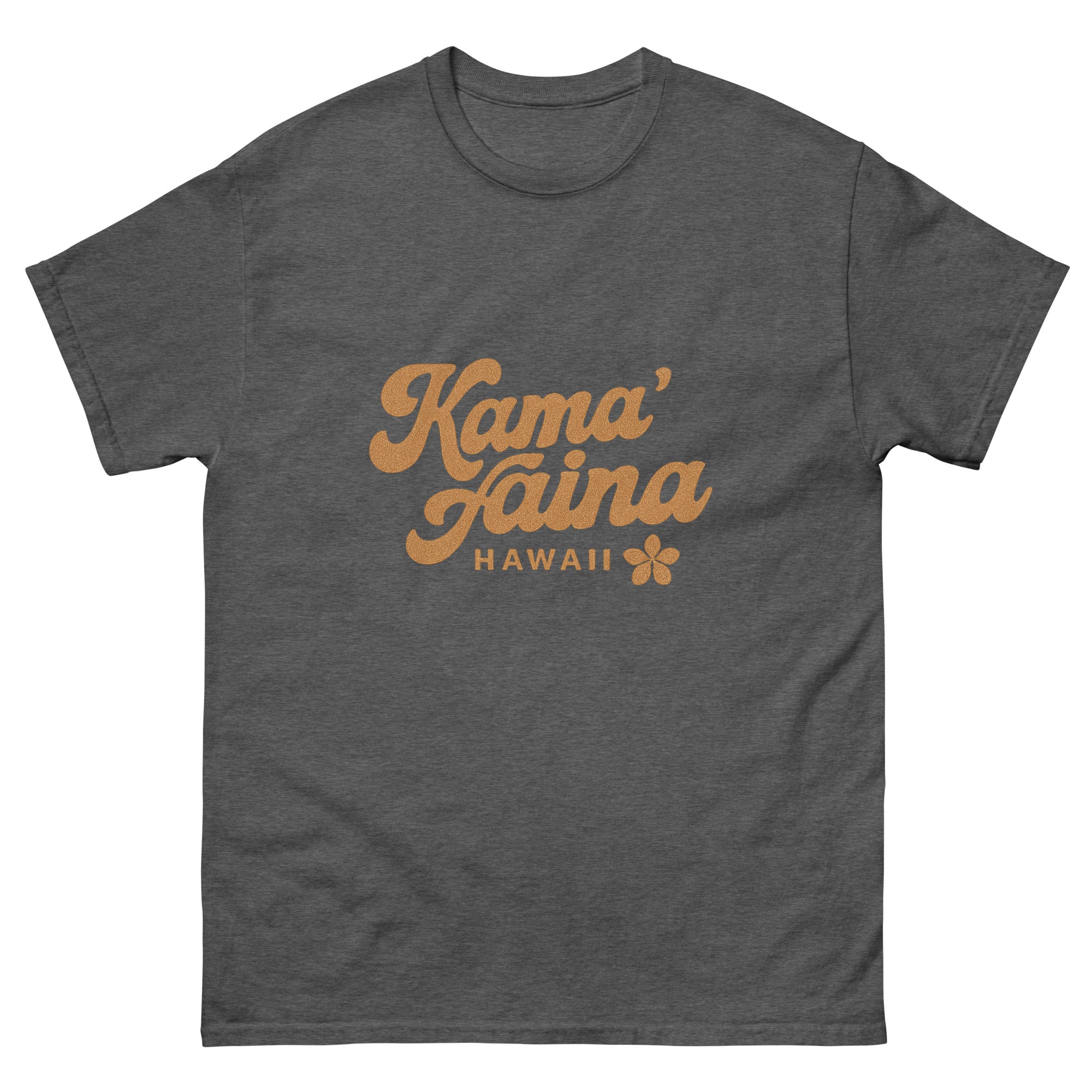 Kamaaina Hawaiian t-shirt design on a Dark Heather unisex tee