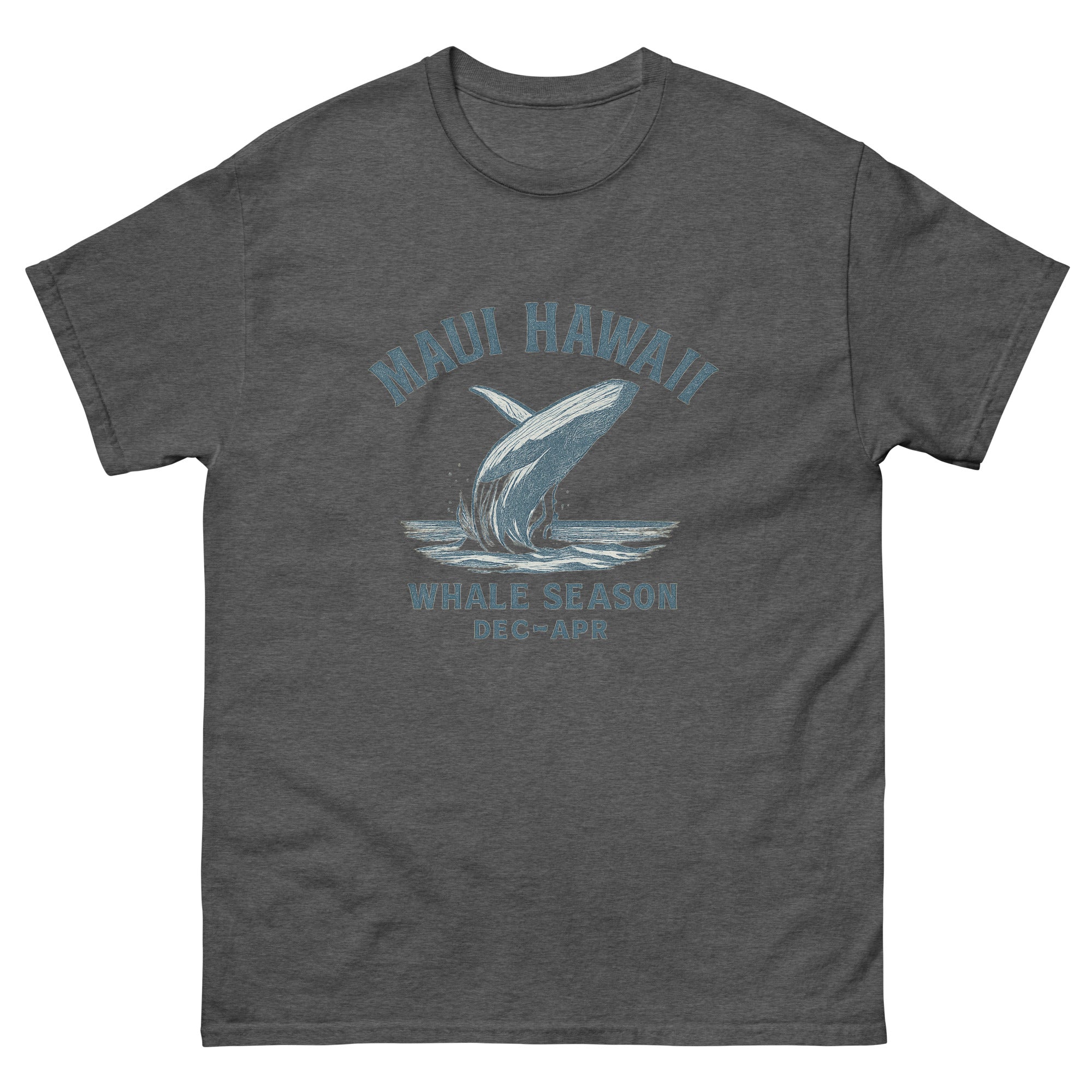Humpback Whale Hawaiian t-shirt design on a Dark Heather unisex tee