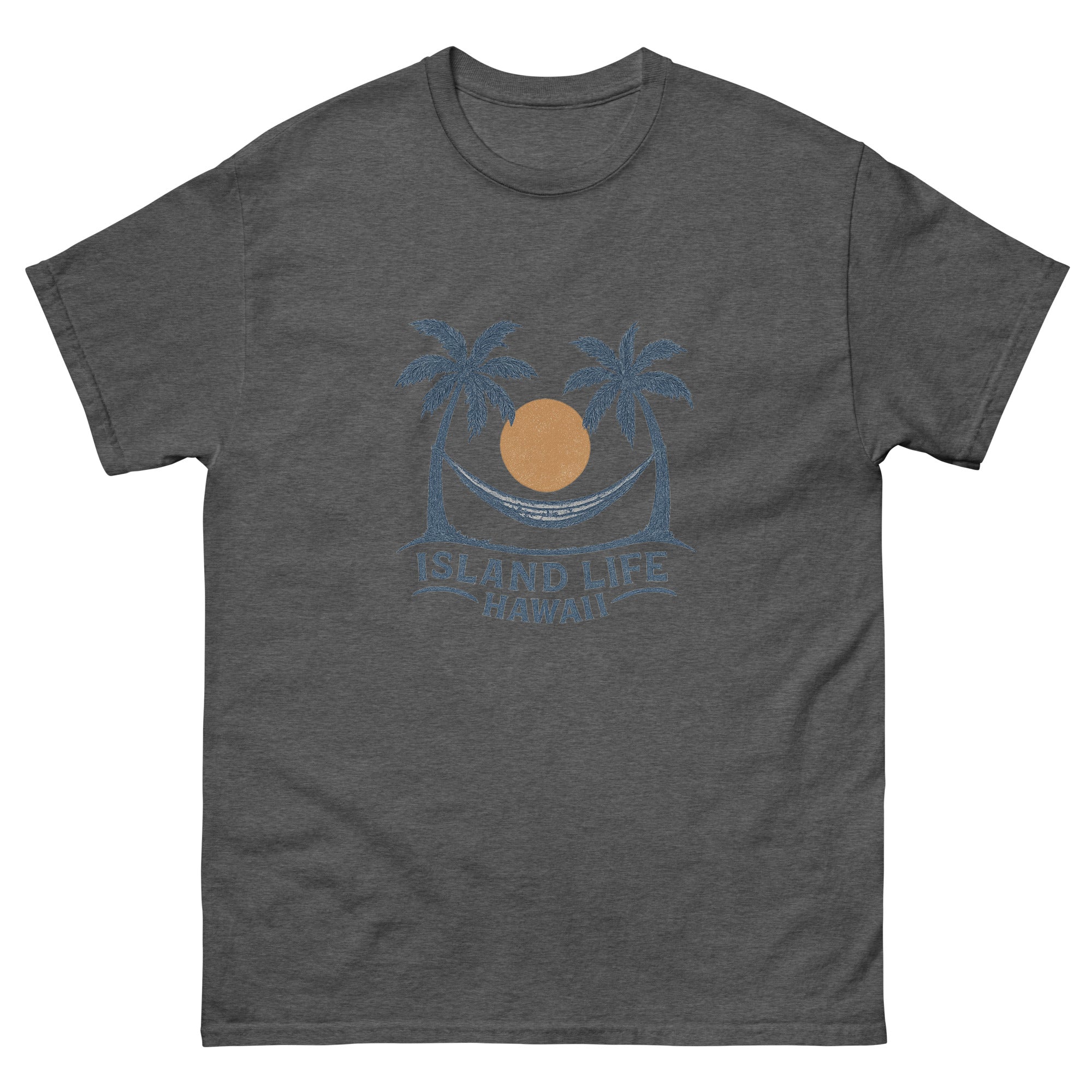 Hammock Hawaiian t-shirt design on a Dark Heather unisex tee
