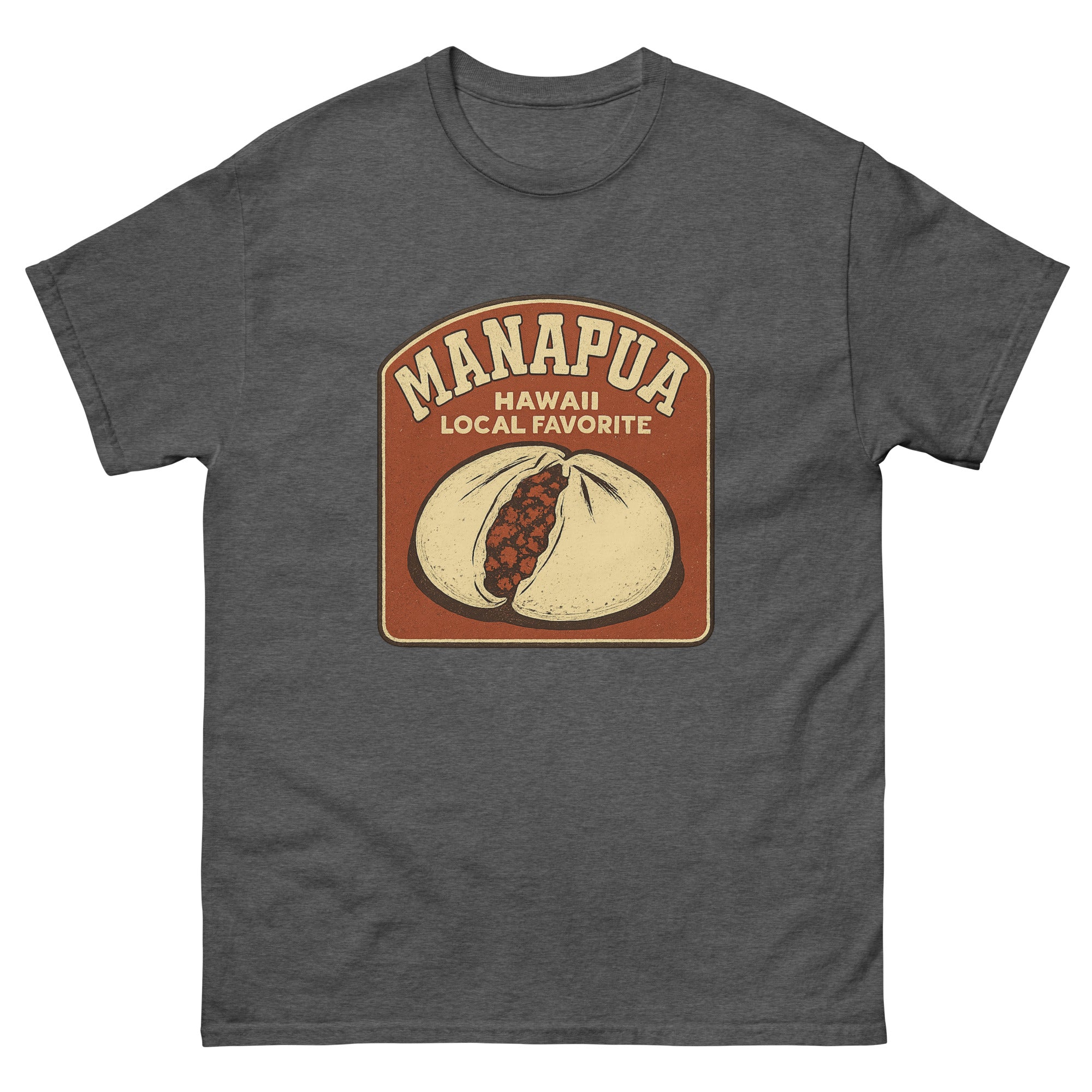 Manapua Hawaiian t-shirt design on a Dark Heather unisex tee
