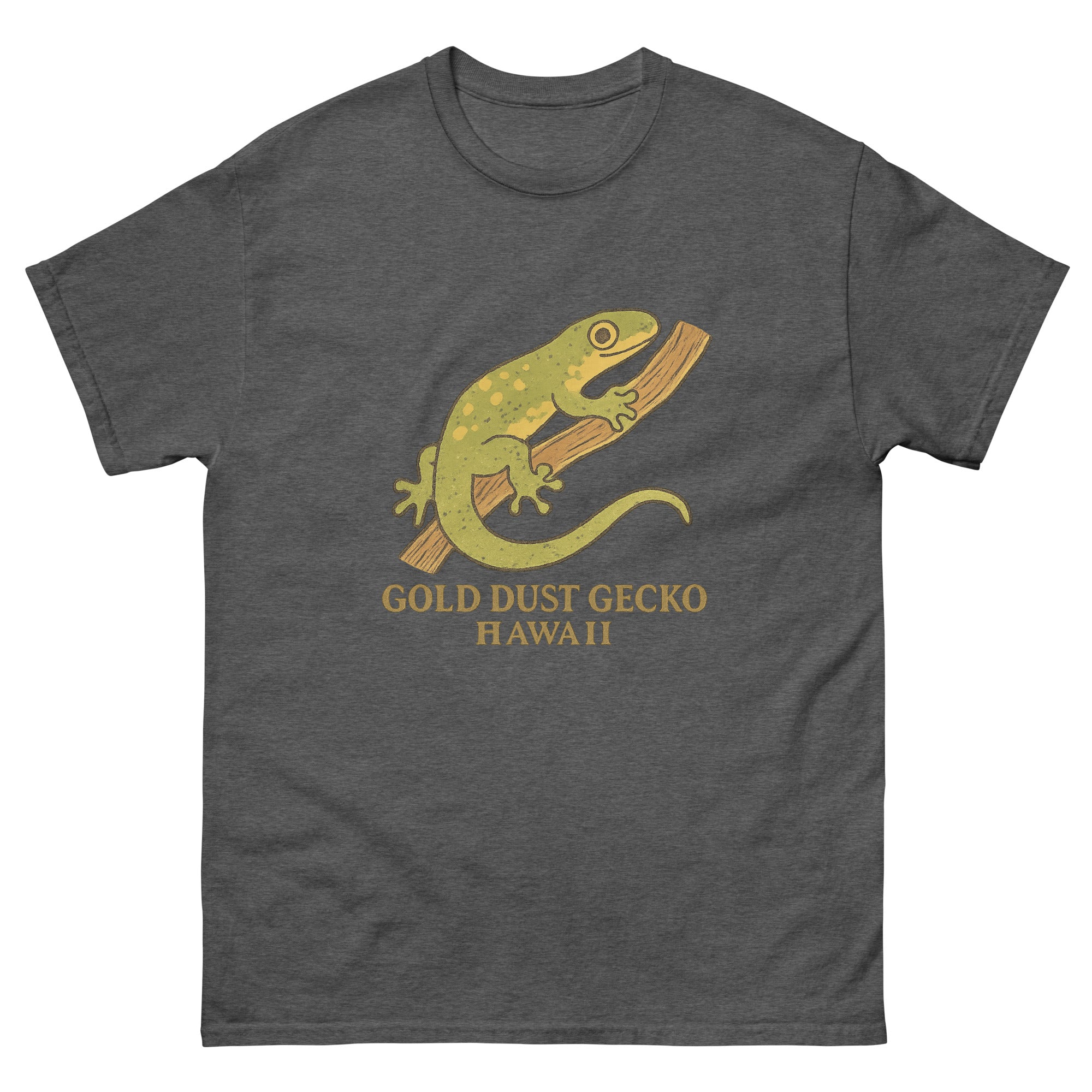 Hawaiian Gecko Hawaiian t-shirt design on a Dark Heather unisex tee