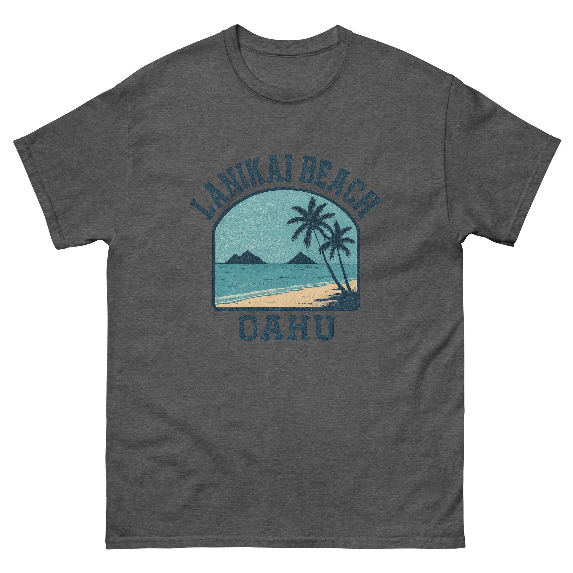 Lanikai Beach Hawaiian t-shirt design on a Dark Heather unisex tee