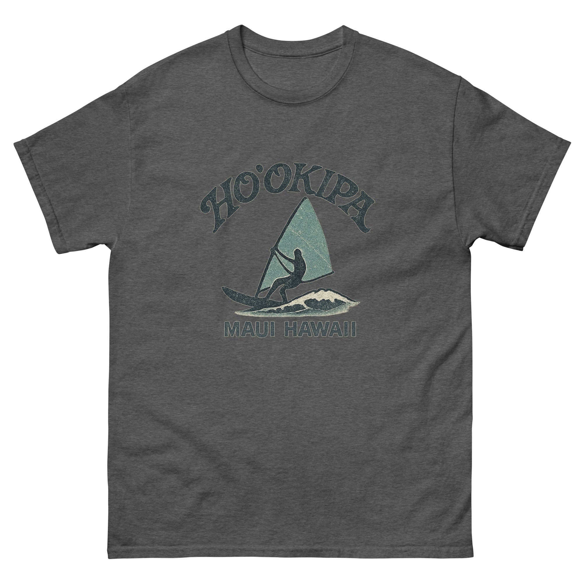 Hookipa Maui Hawaiian t-shirt design on a Dark Heather unisex tee