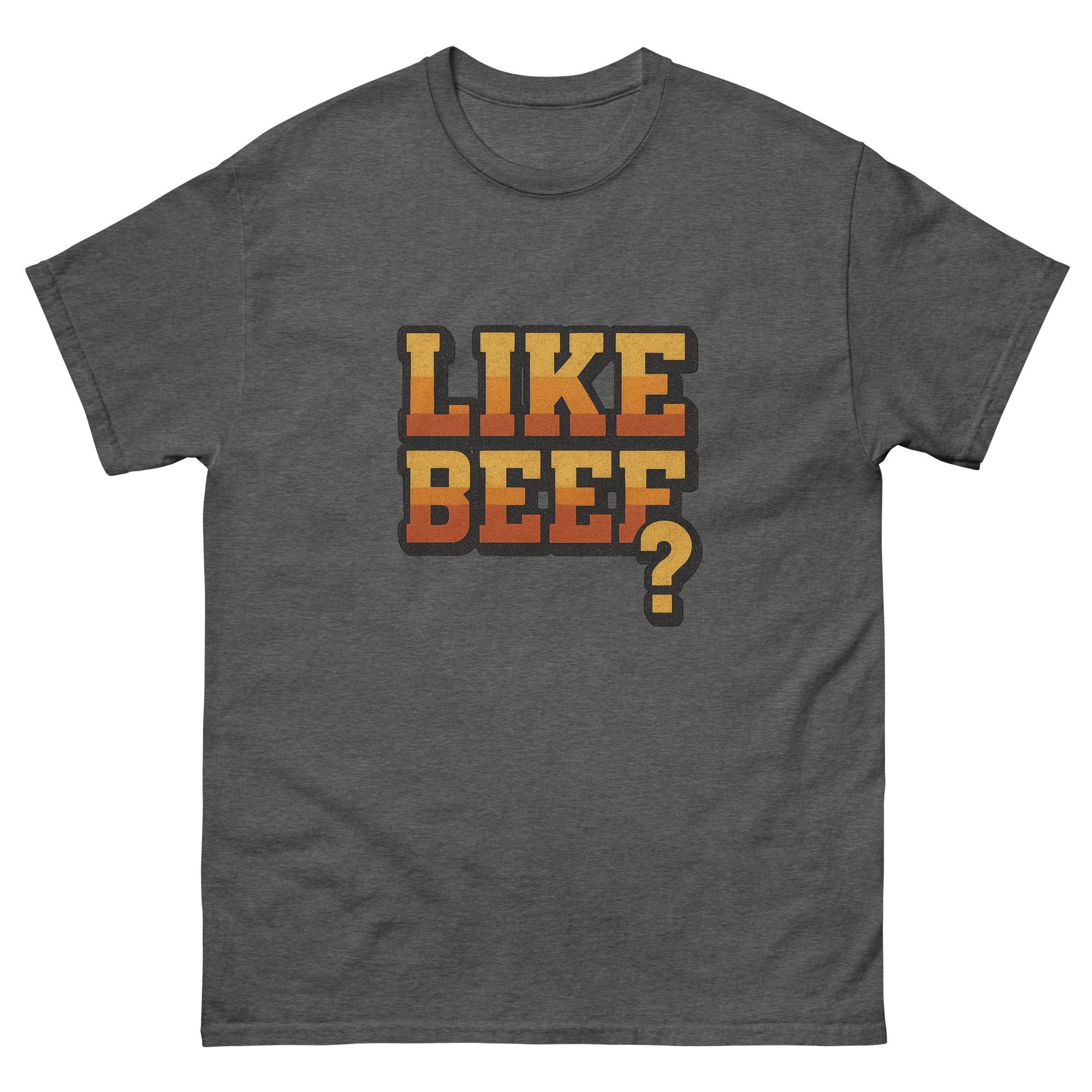 Like Beef Hawaiian t-shirt design on a Dark Heather unisex tee