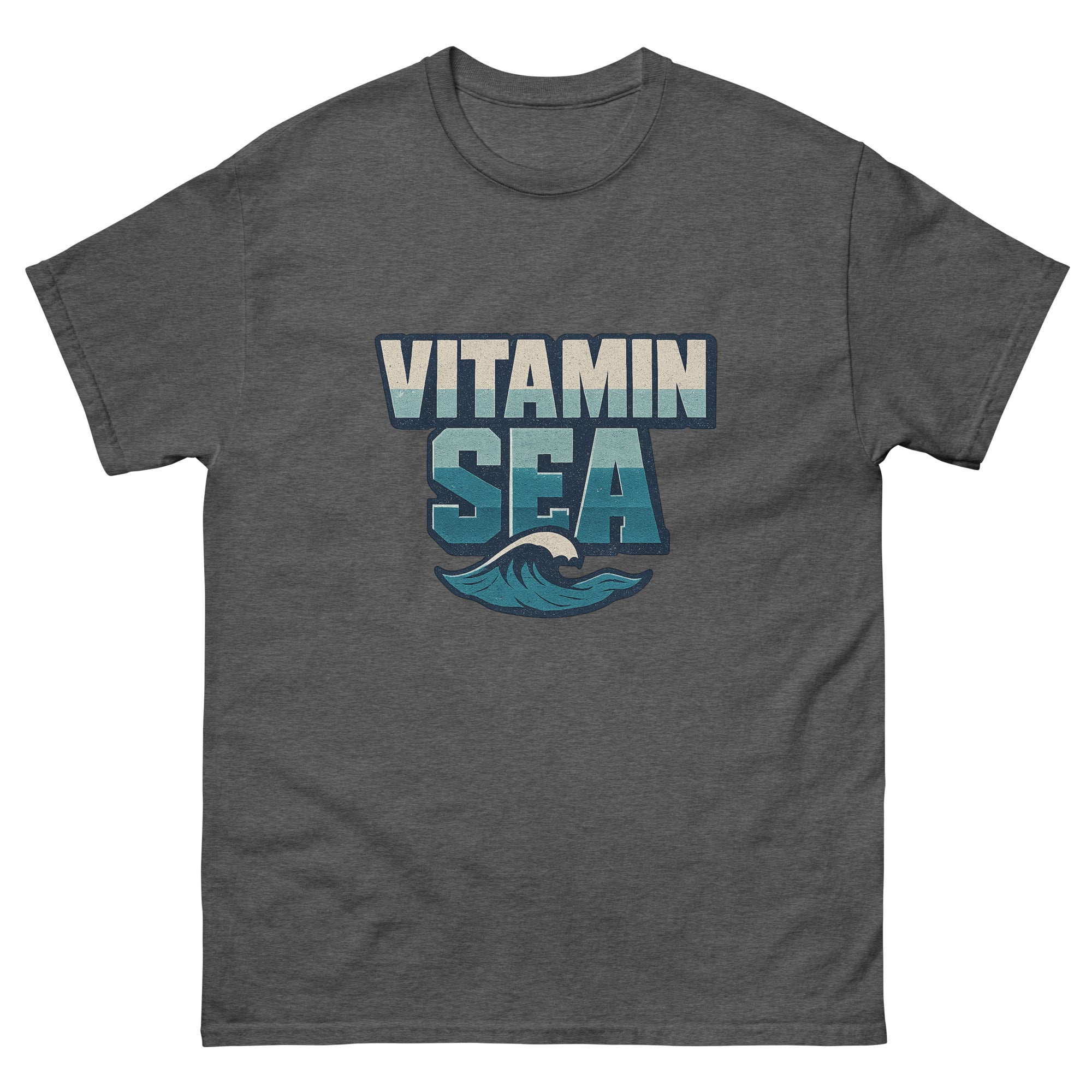 Vitamin Sea Hawaiian t-shirt design on a Dark Heather unisex tee