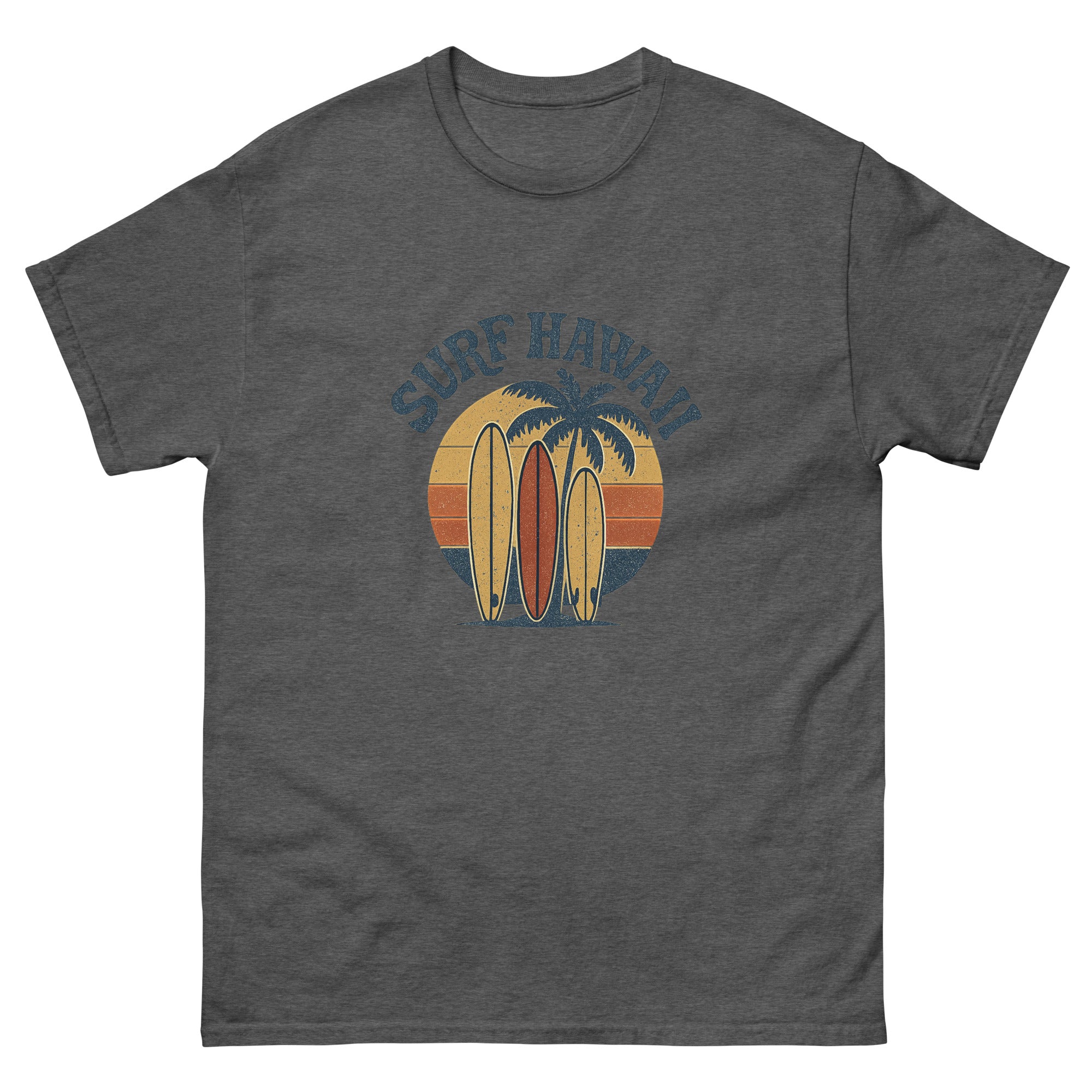 Quiver Hawaiian t-shirt design on a Dark Heather unisex tee