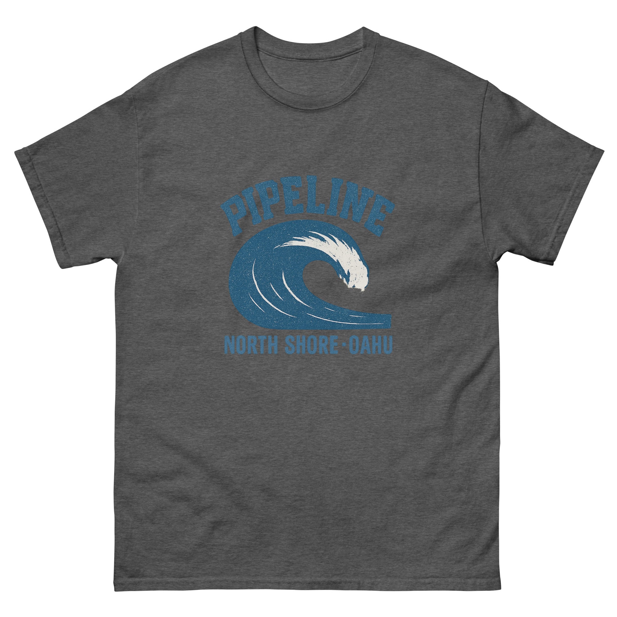 Pipeline Hawaiian t-shirt design on a Dark Heather unisex tee
