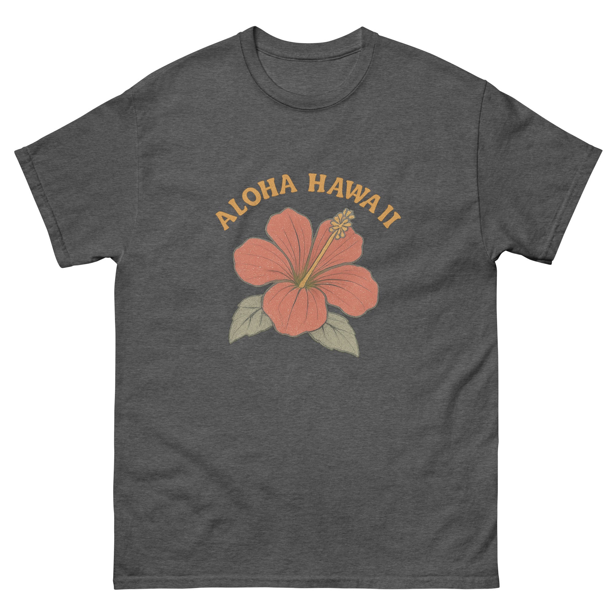 Hibiscus Hawaiian t-shirt design on a Dark Heather unisex tee