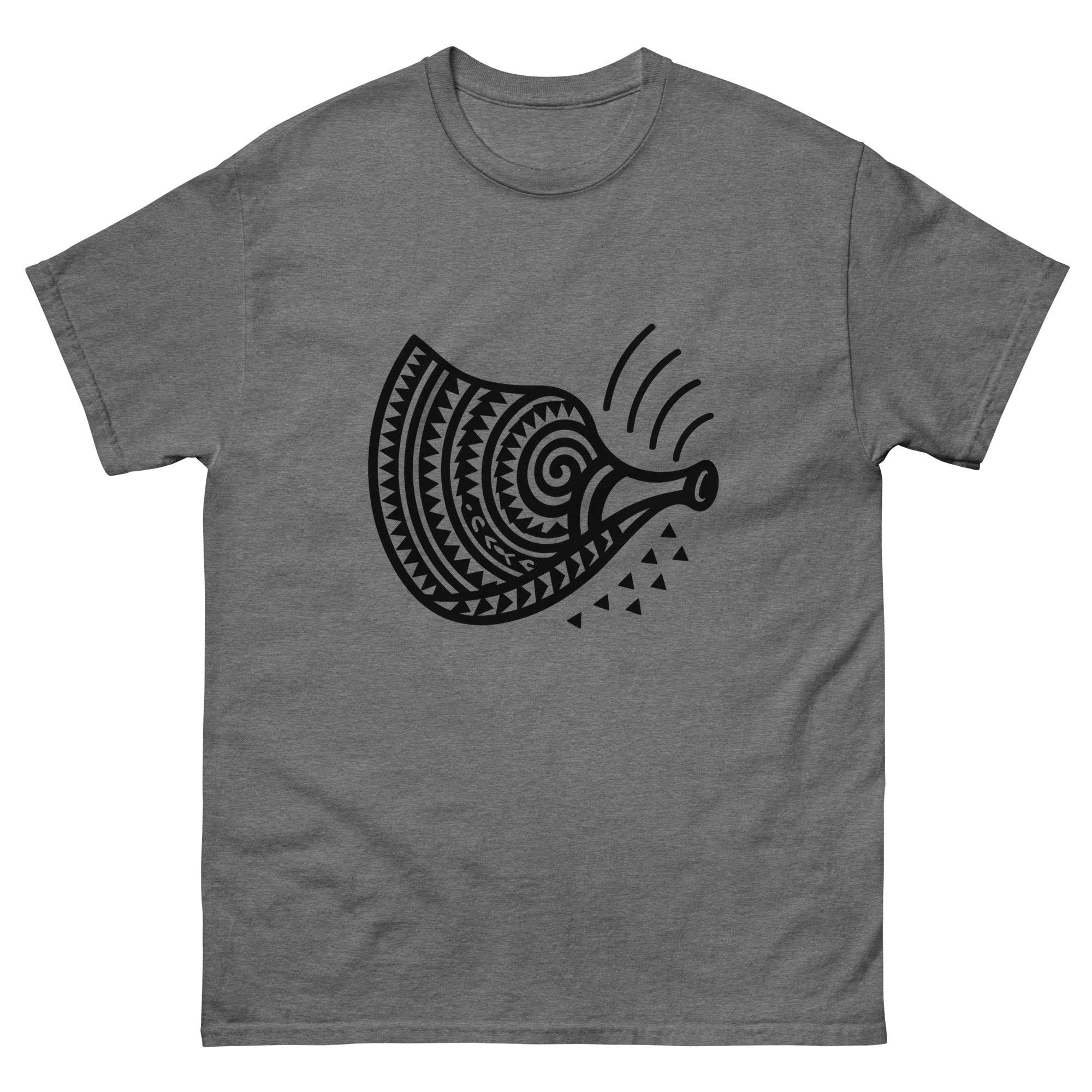 Pu Conch Hawaiian t-shirt design on a Graphite Heather unisex tee