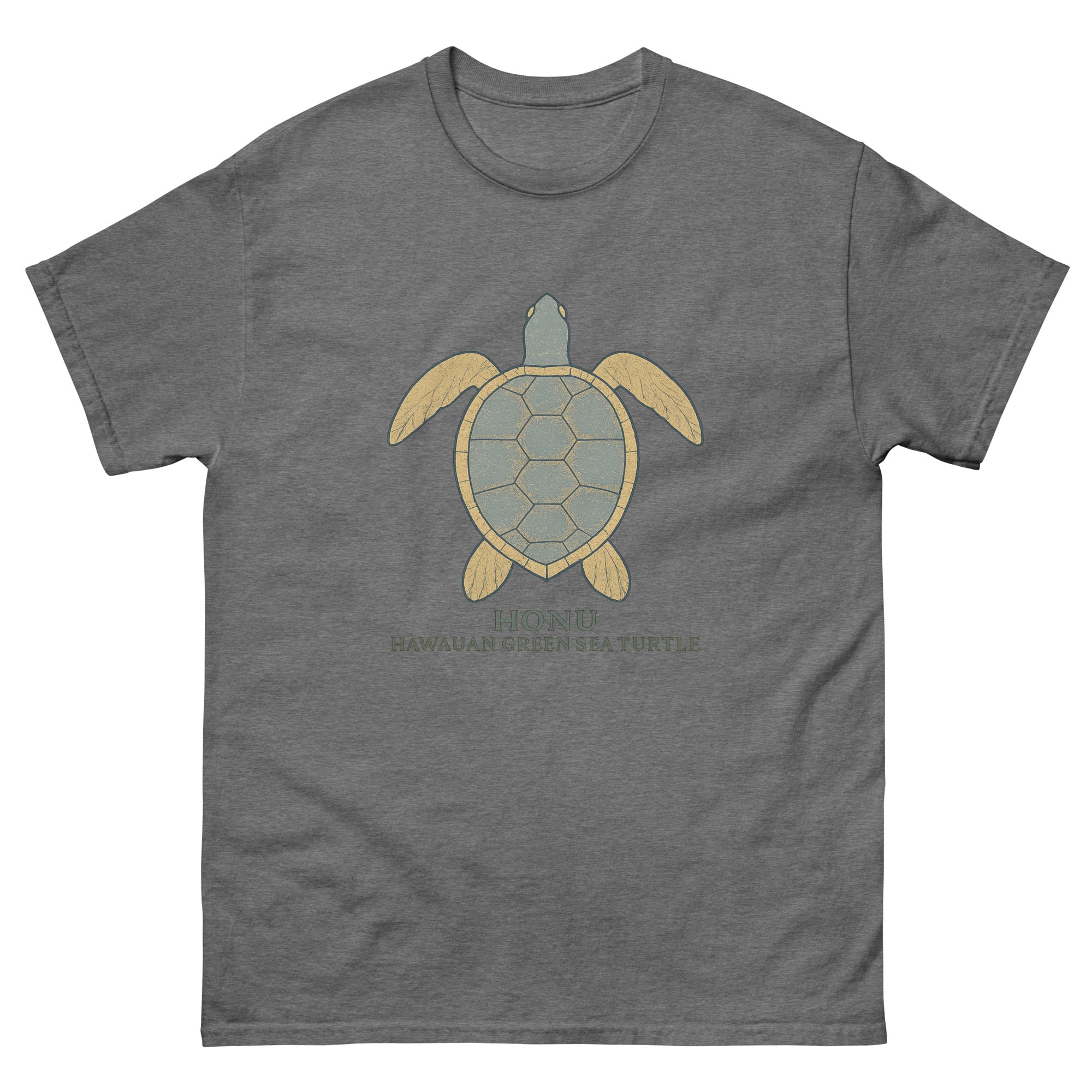 Honu Hawaiian t-shirt design on a Graphite Heather unisex tee