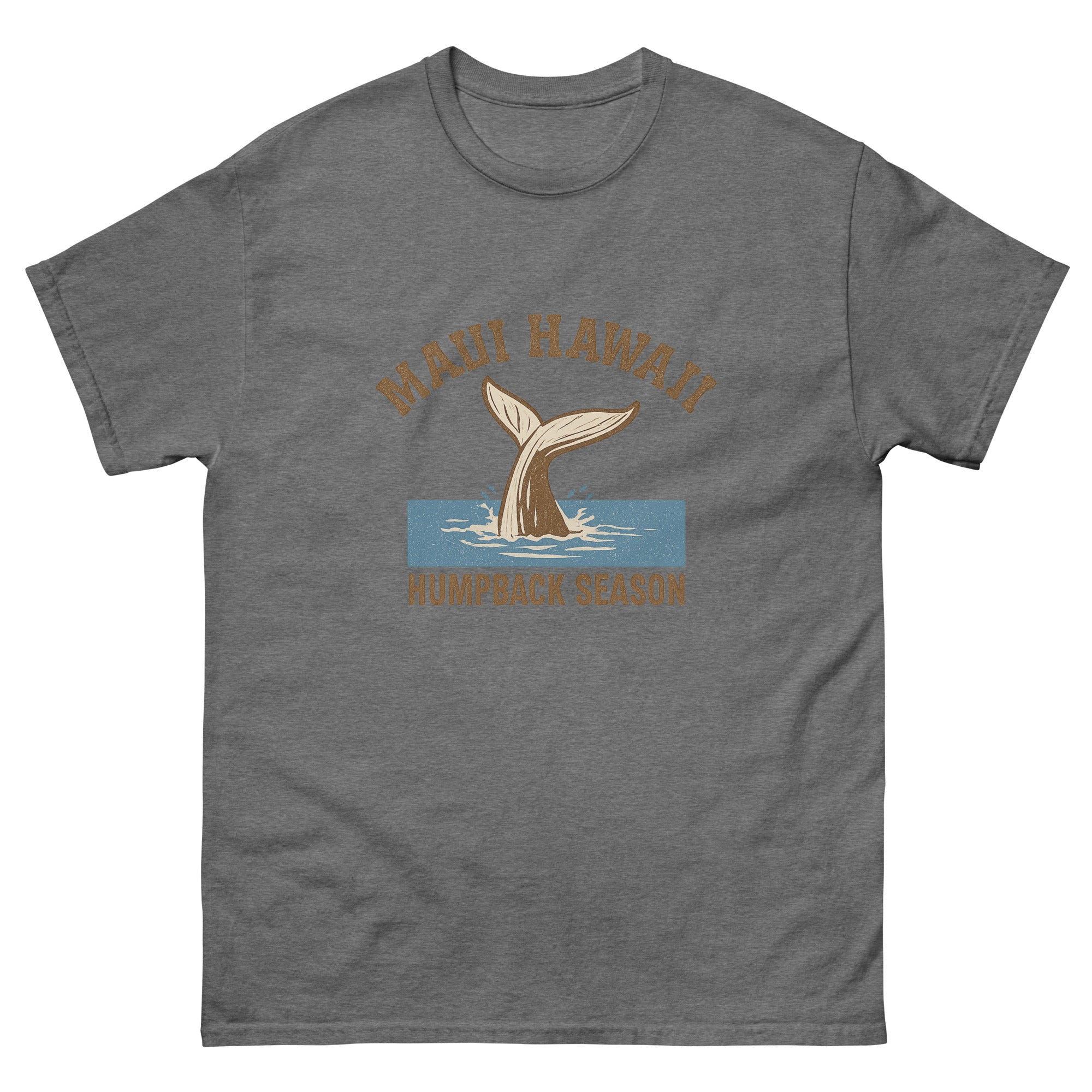 Whale Tail Hawaiian t-shirt design on a Graphite Heather unisex tee