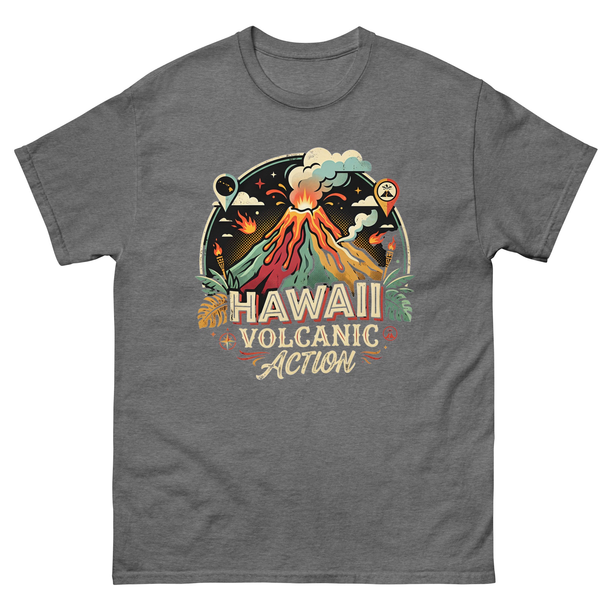 Hawaii Volcanic Action v1 Hawaiian t-shirt design on a Graphite Heather unisex tee