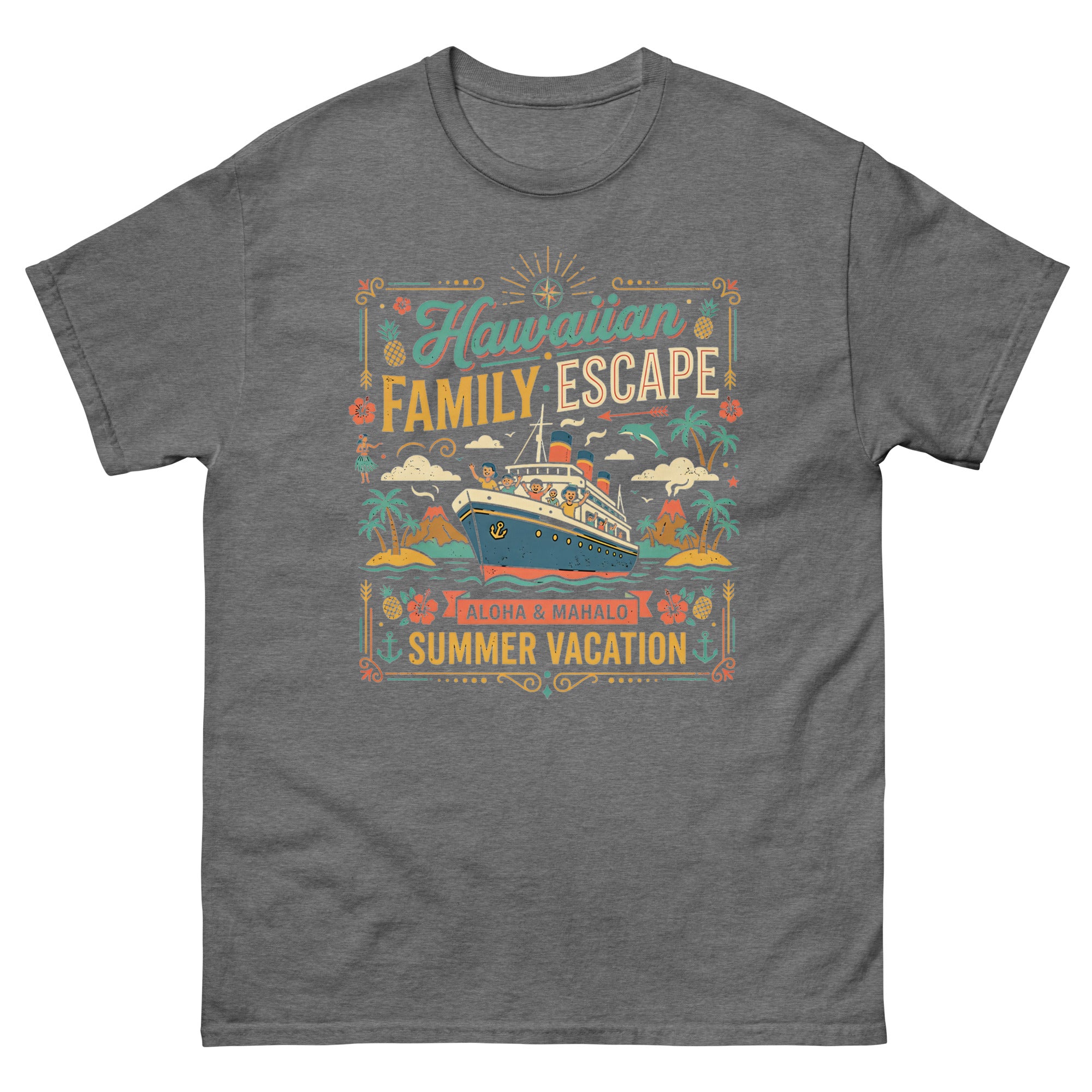 Hawaii Ohana Sea Adventure v4 Hawaiian t-shirt design on a Graphite Heather unisex tee