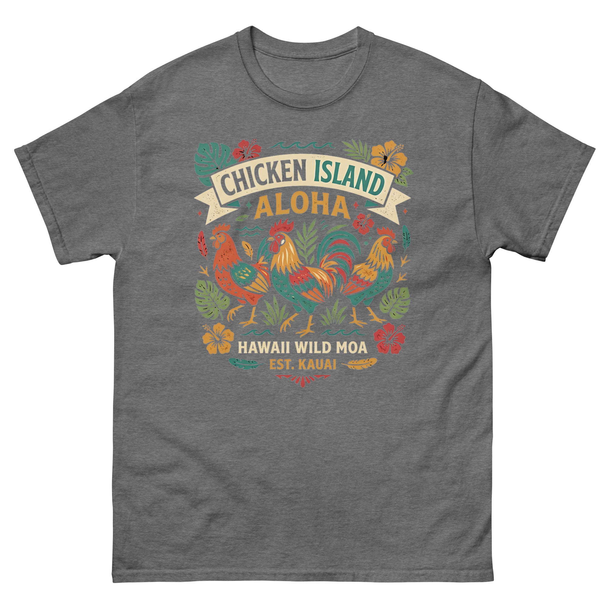 Chicken Island Aloha Kauai v1 Hawaiian t-shirt design on a Graphite Heather unisex tee