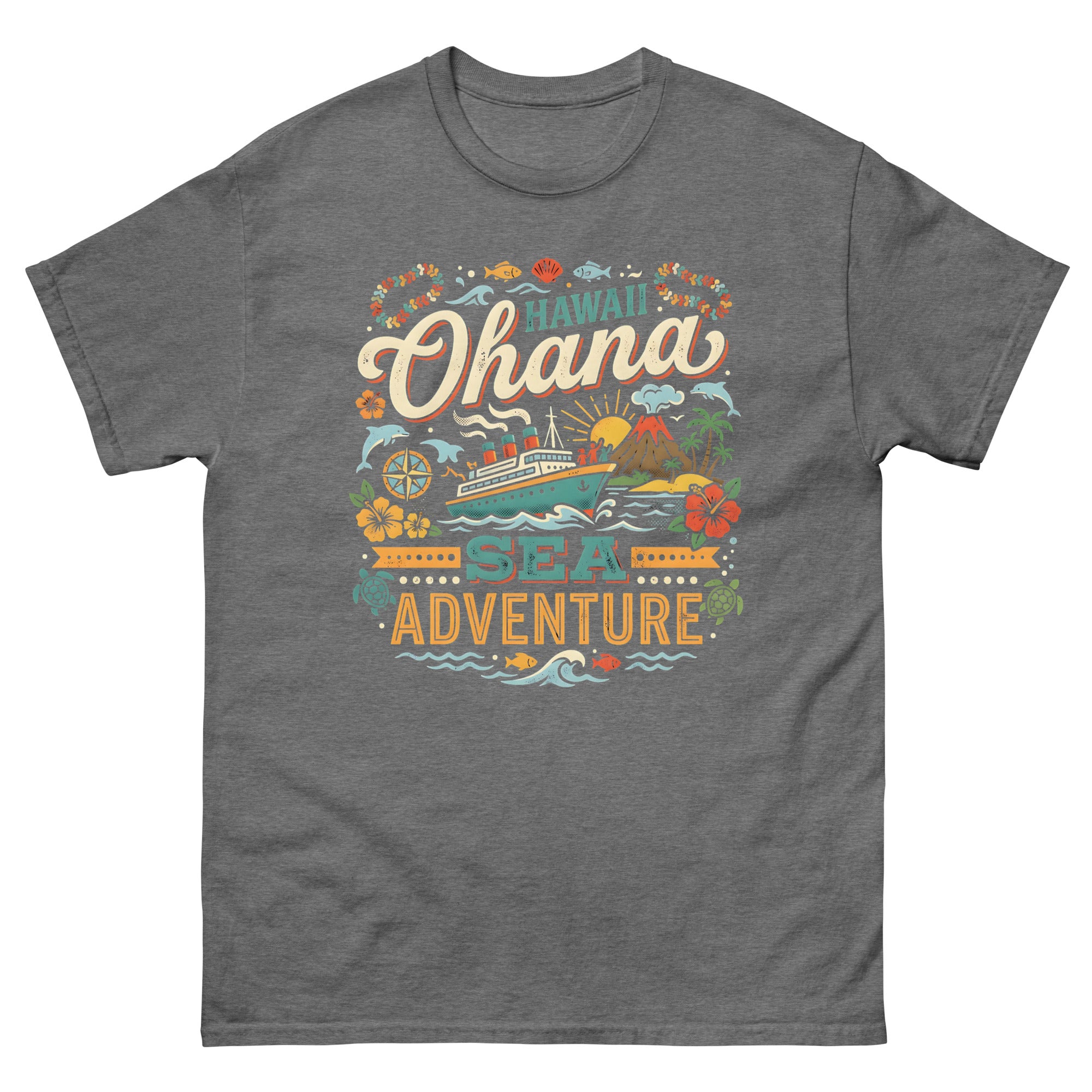 Hawaii Ohana Sea Adventure v1 Hawaiian t-shirt design on a Graphite Heather unisex tee