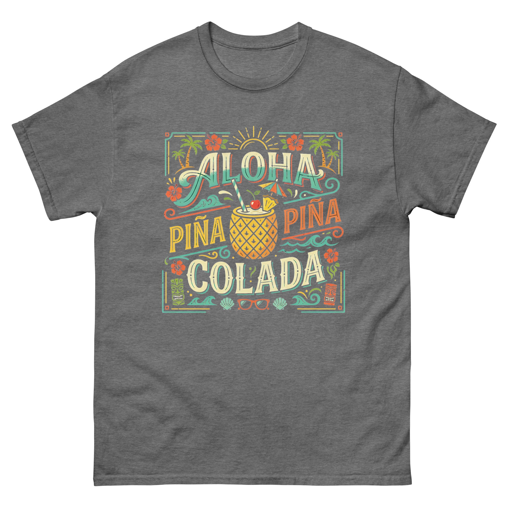 Hawaii Pina Coladas Aloha in a Glass v3 Hawaiian t-shirt design on a Graphite Heather unisex tee