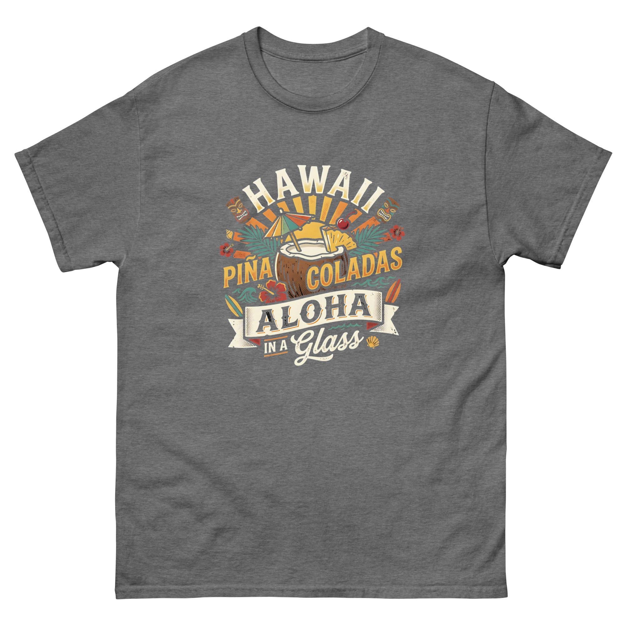 Hawaii Pina Coladas Aloha in a Glass v1 Hawaiian t-shirt design on a Graphite Heather unisex tee