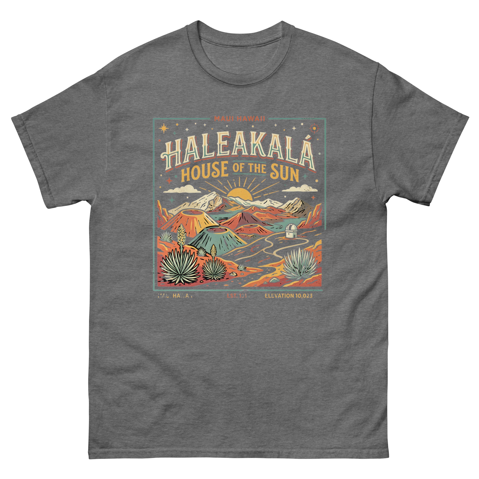 Haleakala House of the Sun Hawaiian t-shirt design on a Graphite Heather unisex tee
