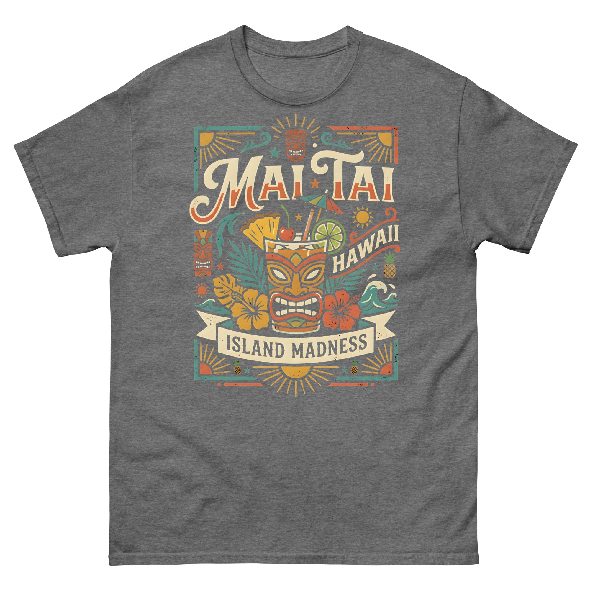 Island Mai Tai Time Hawaiian t-shirt design on a Graphite Heather unisex tee
