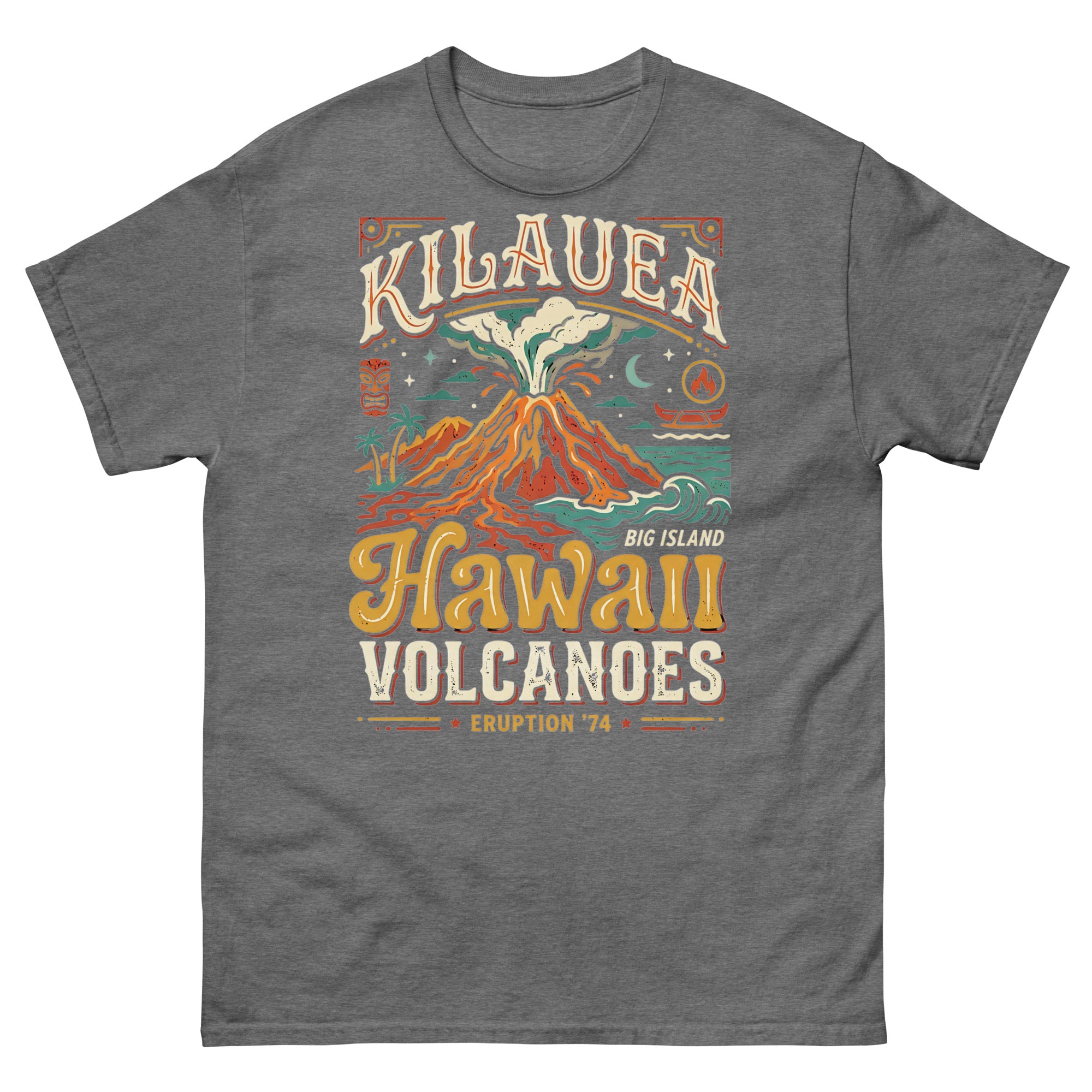 Kilauea Hawaii Volcanoes Eruption Hawaiian t-shirt design on a Graphite Heather unisex tee