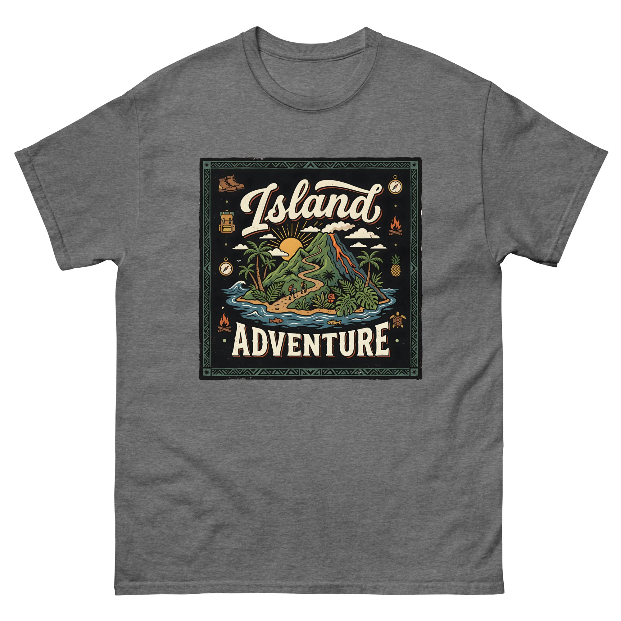 Aloha Trails Hawaiian t-shirt design on a Graphite Heather unisex tee