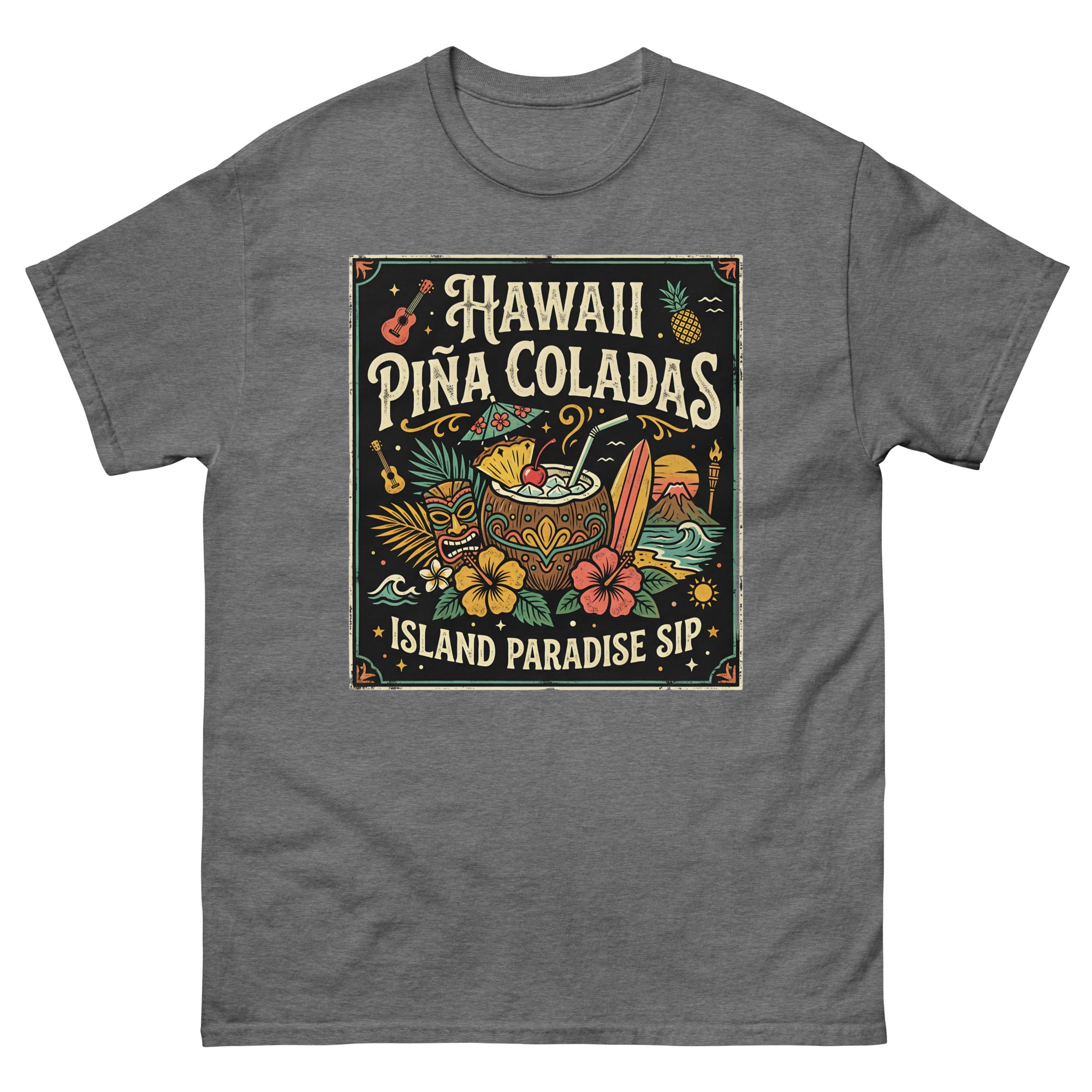 Hawaii Pina Coladas Aloha in a Glass Hawaiian t-shirt design on a Graphite Heather unisex tee