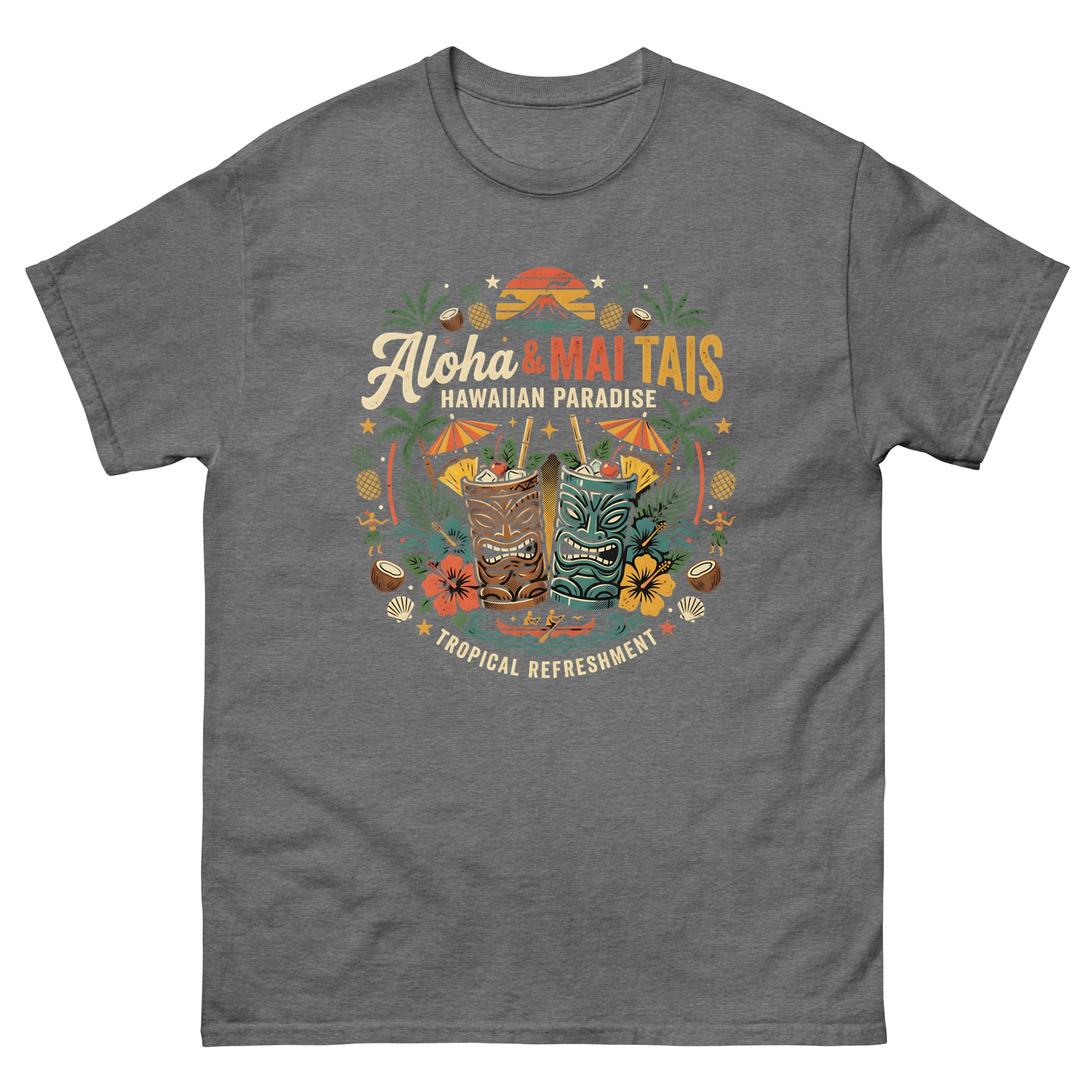 Island Mai Tai Time Hawaii v2 Hawaiian t-shirt design on a Graphite Heather unisex tee