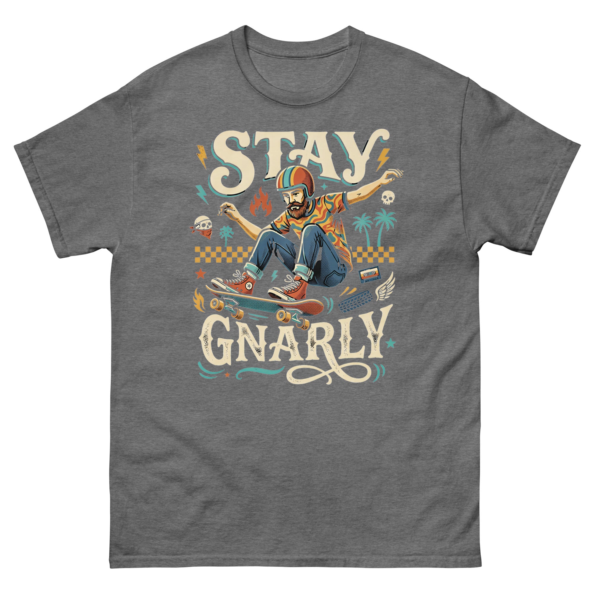 Skate for Life v2 Hawaiian t-shirt design on a Graphite Heather unisex tee
