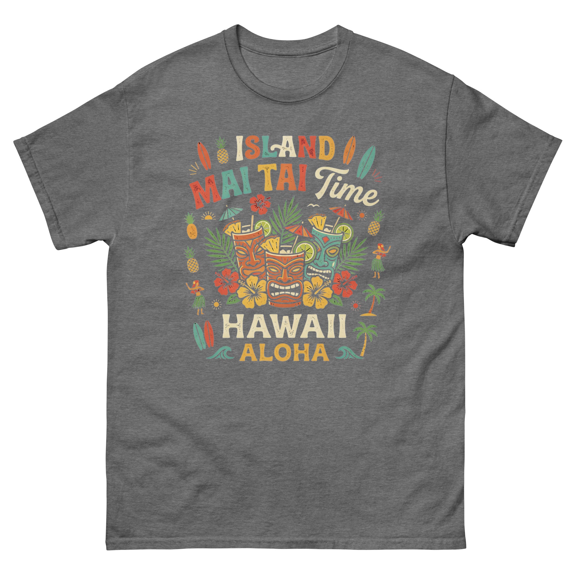 Island Mai Tai Time Hawaii v1 Hawaiian t-shirt design on a Graphite Heather unisex tee
