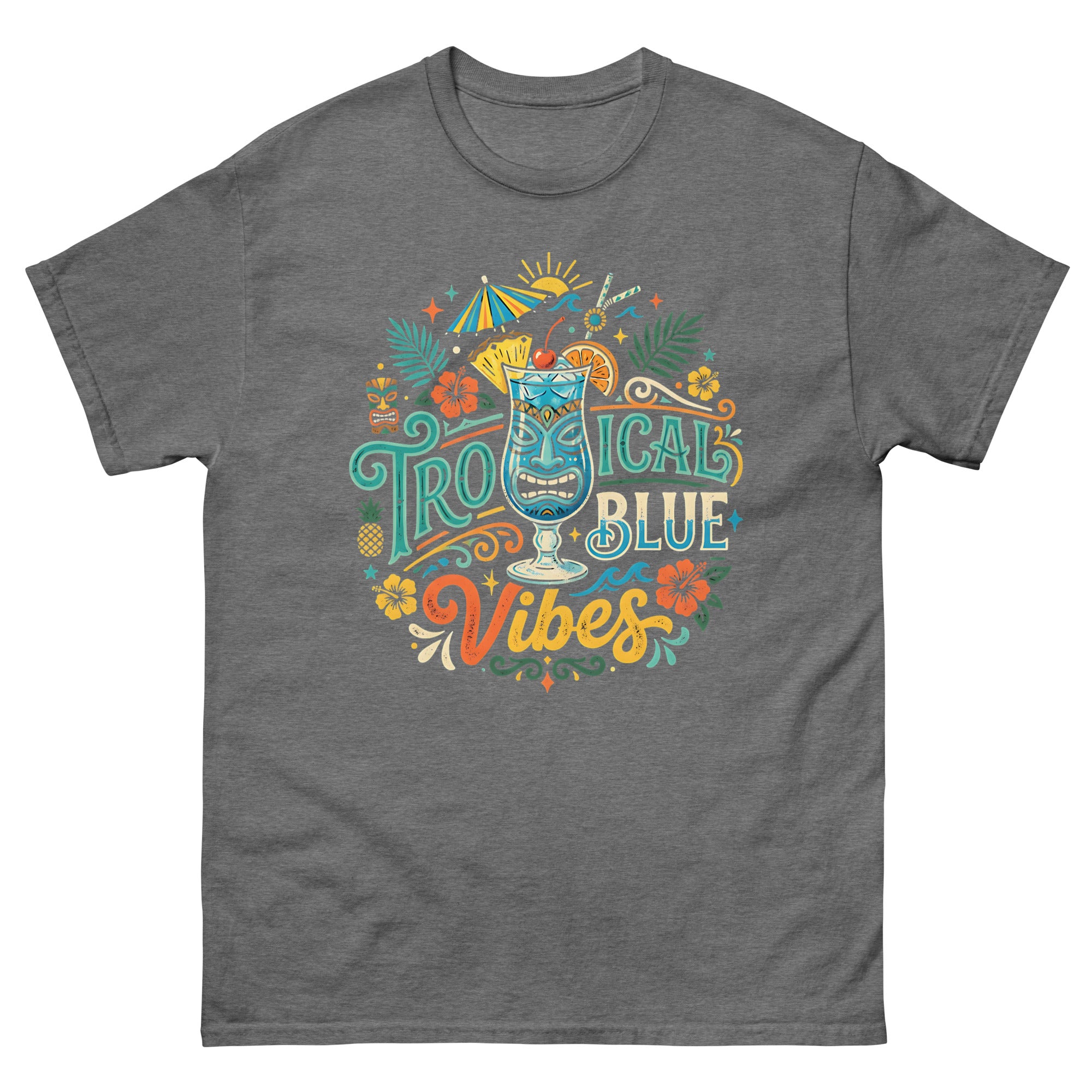 Blue Hawaii Island Paradise v4 Hawaiian t-shirt design on a Graphite Heather unisex tee