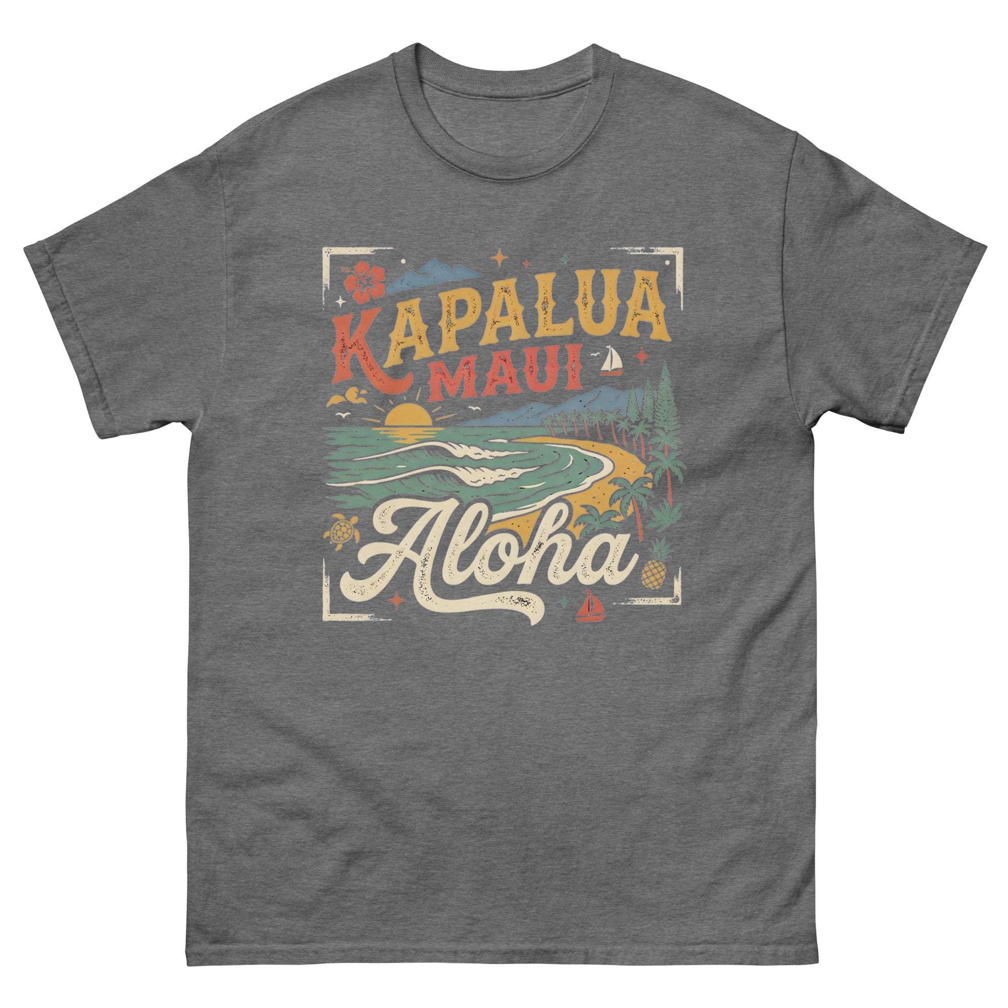 Kapalua Maui Aloha Hawaiian t-shirt design on a Graphite Heather unisex tee