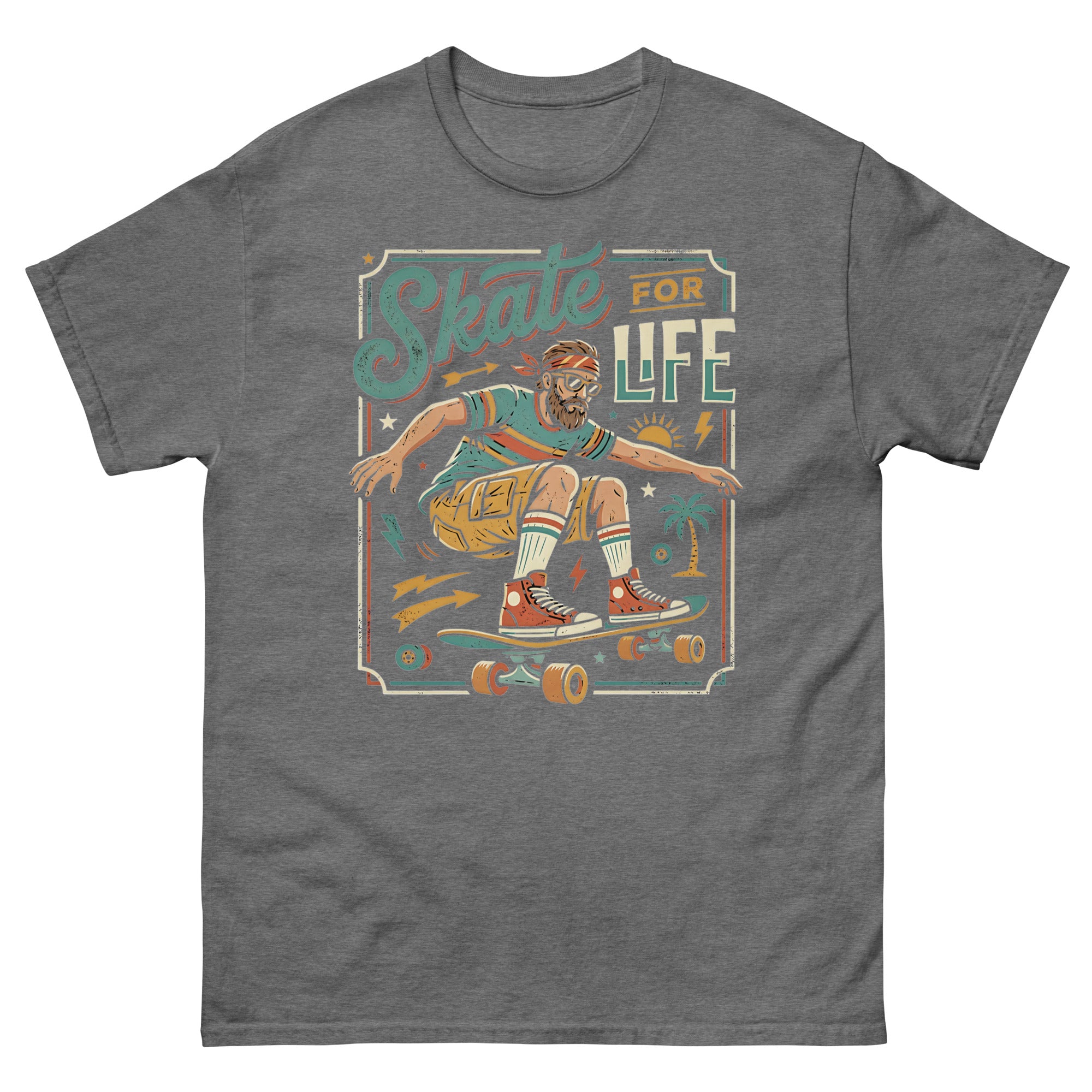 Skate for Life Hawaiian t-shirt design on a Graphite Heather unisex tee