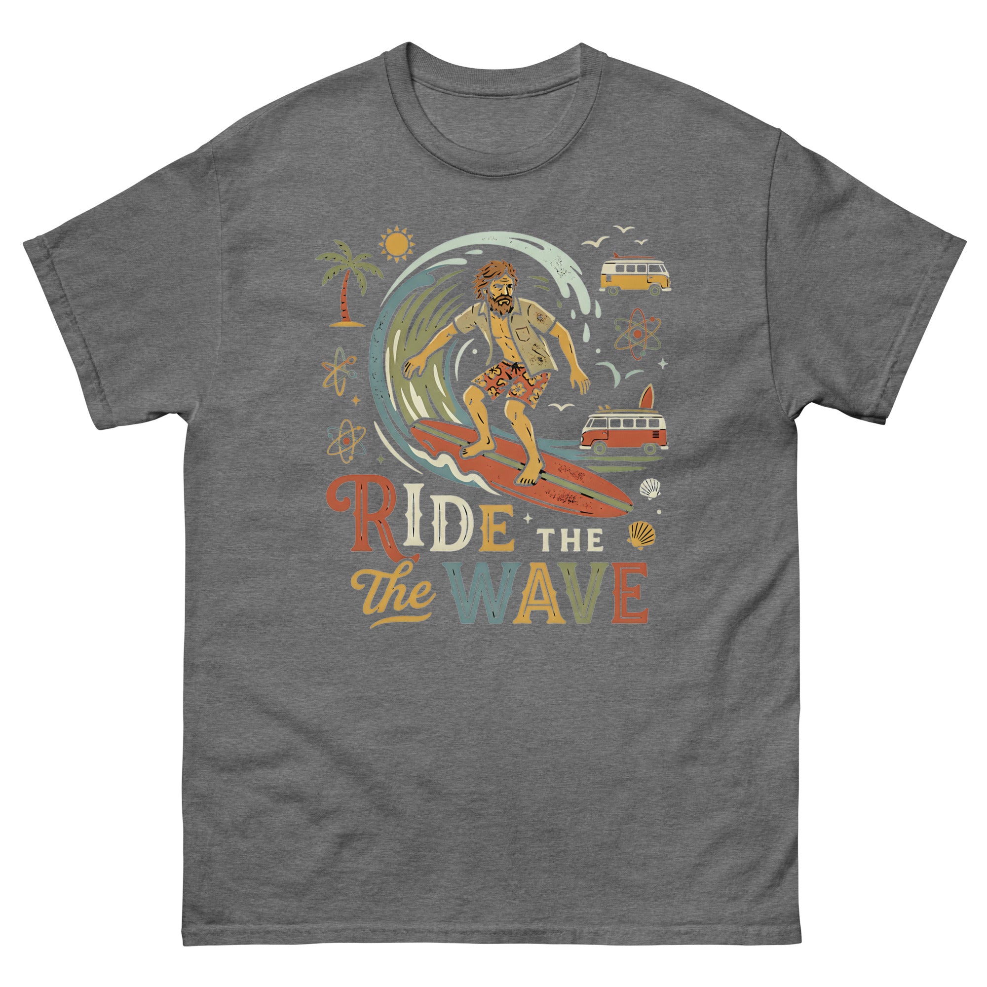 Ride the Wave Hawaiian t-shirt design on a Graphite Heather unisex tee