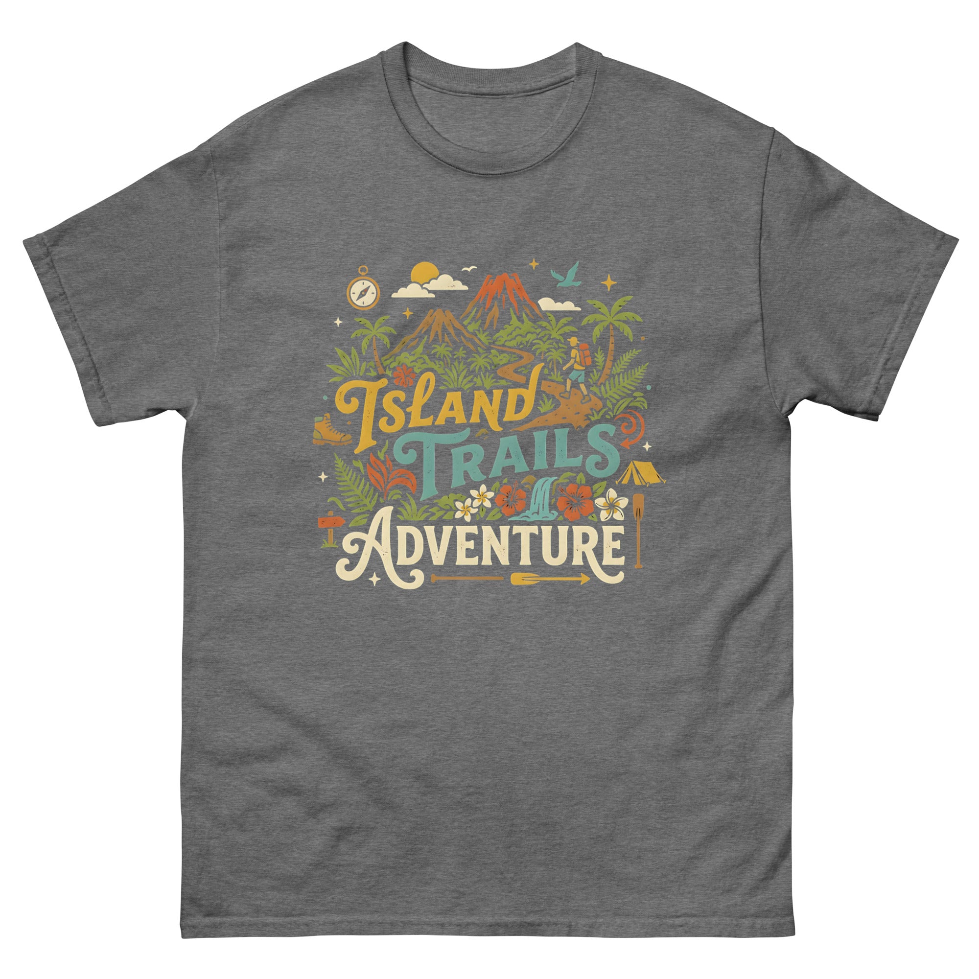 Aloha Trails Hawaiian t-shirt design on a Graphite Heather unisex tee
